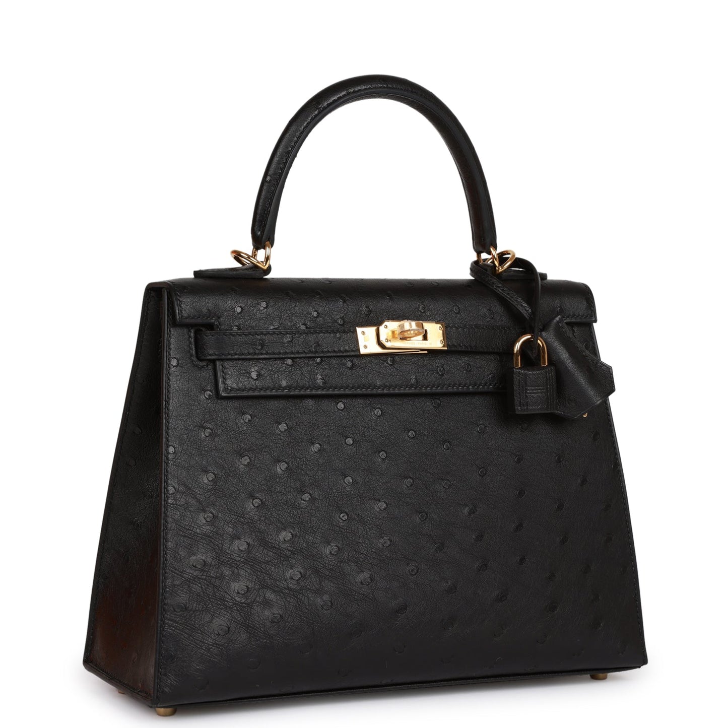 Hermes Kelly Sellier Ostrich Hardware Handbag Black Gold Travel Bag
