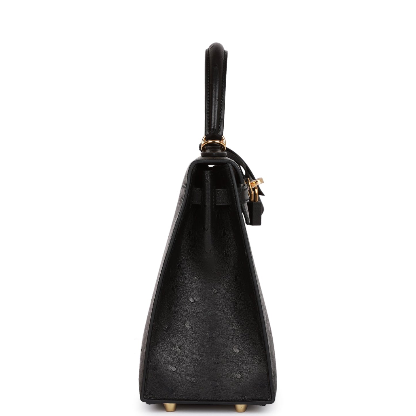 Hermes Kelly Sellier Ostrich Hardware Handbag Black Gold Travel Bag