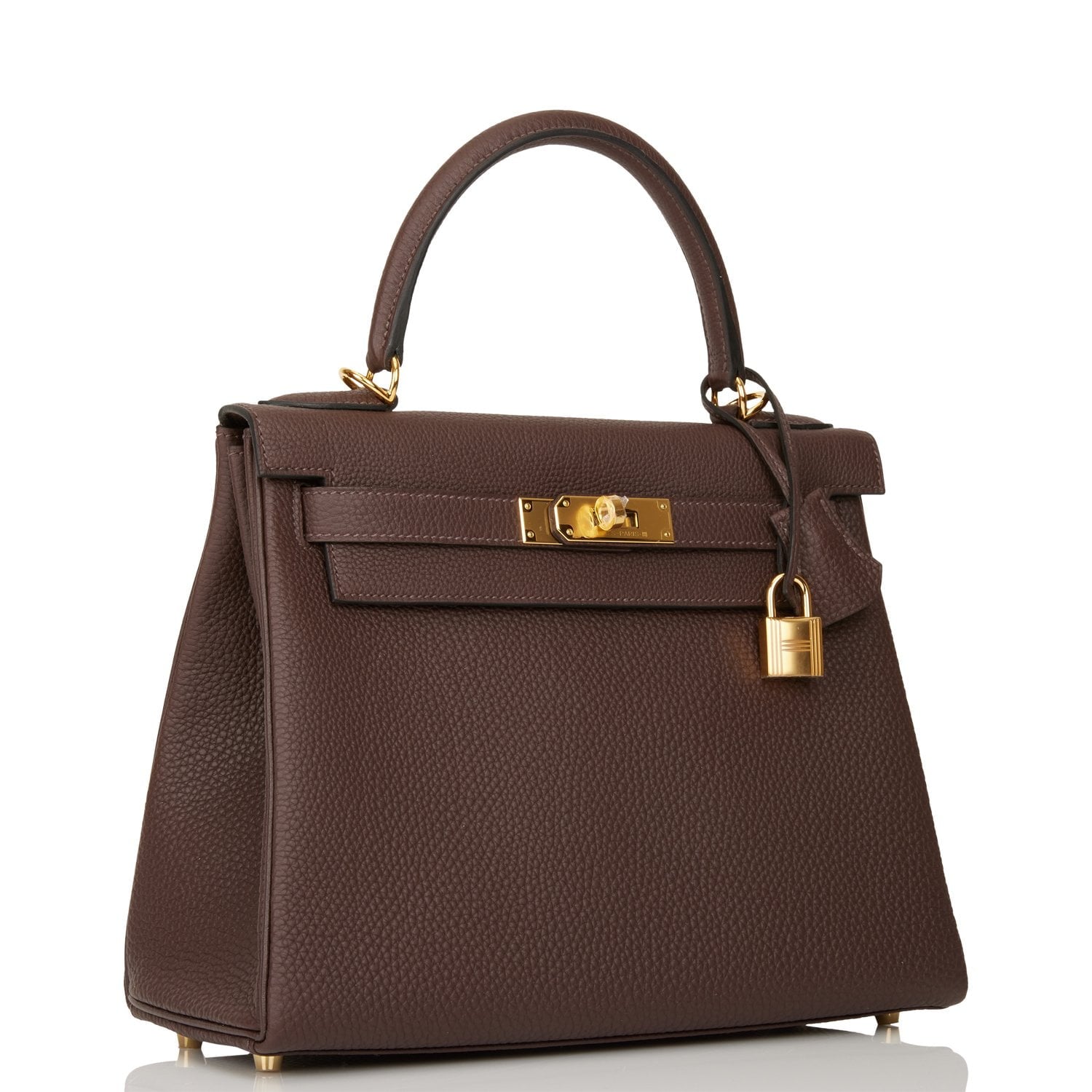 Hermes Kelly Retourne Chocolate Togo Hardware Handbag Gold Travel Bag