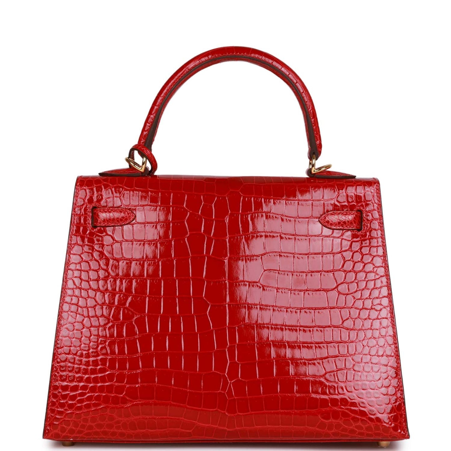 Hermes Kelly Sellier Braise Shiny Porosus Crocodile Hardware Handbag Gold Travel Bag