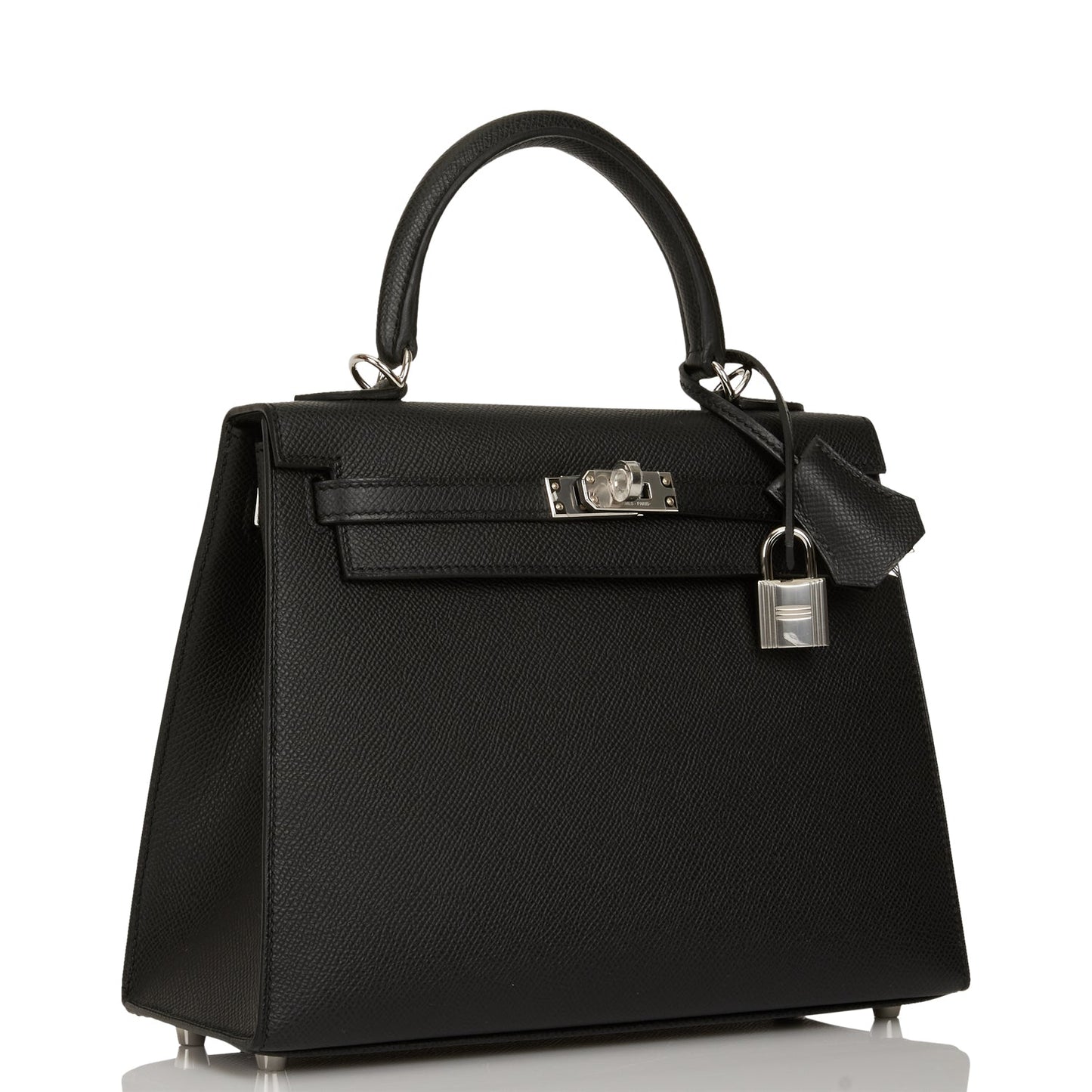 Hermes Kelly Sellier Epsom Palladium Hardware Handbag Black Travel Bag 17