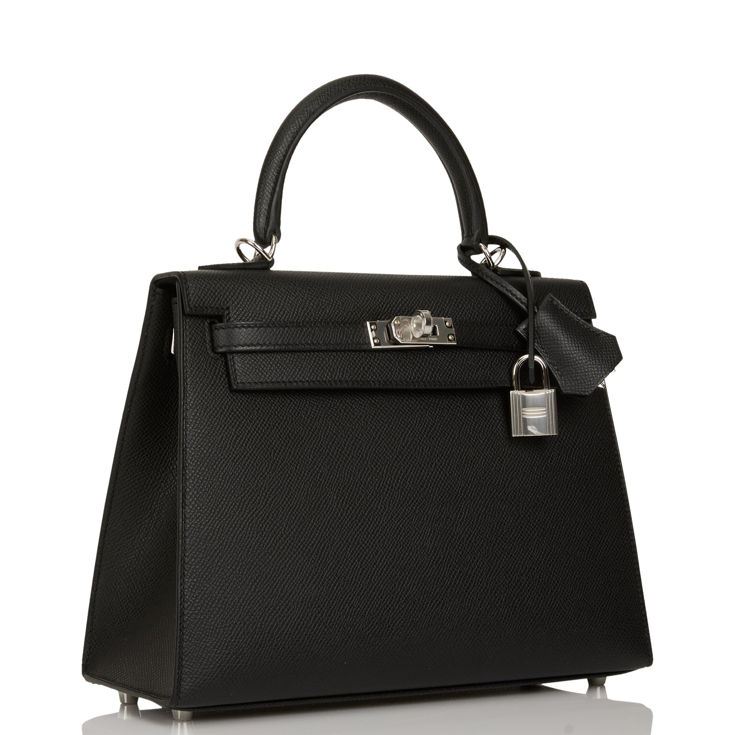 Hermes Kelly Sellier Epsom Palladium Hardware Handbag Black Travel Bag 17