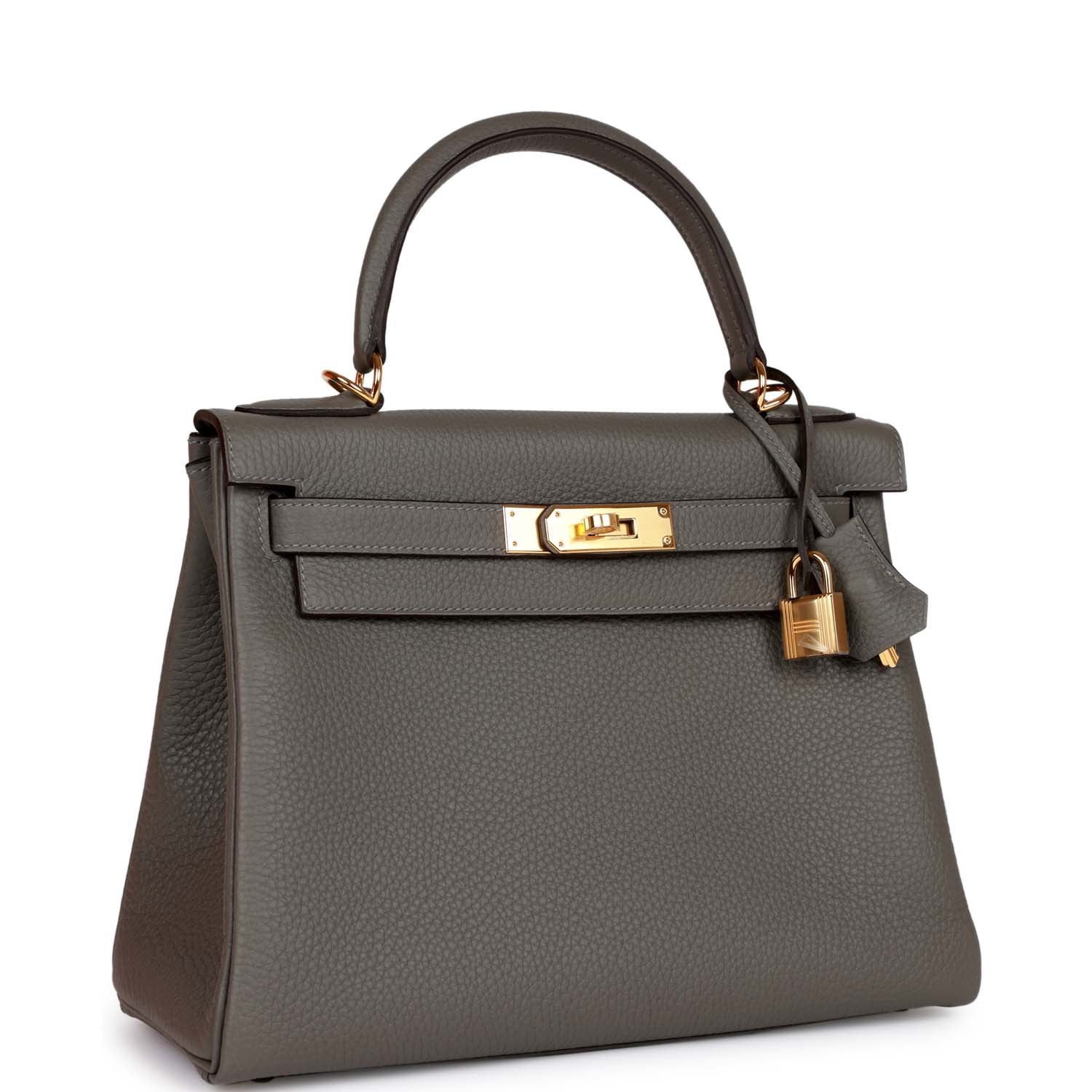 Hermes Kelly Retourne Gris Meyer Clemence Hardware Handbag Gold Travel Bag