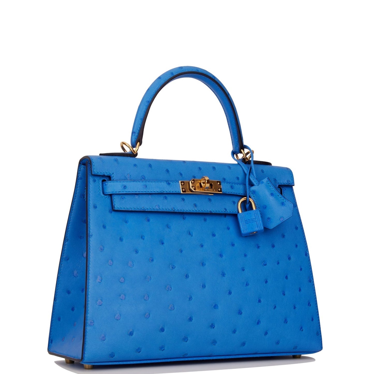 Hermes Kelly Sellier Bleuet Ostrich Hardware Handbag Gold Travel Bag Gold Hardware