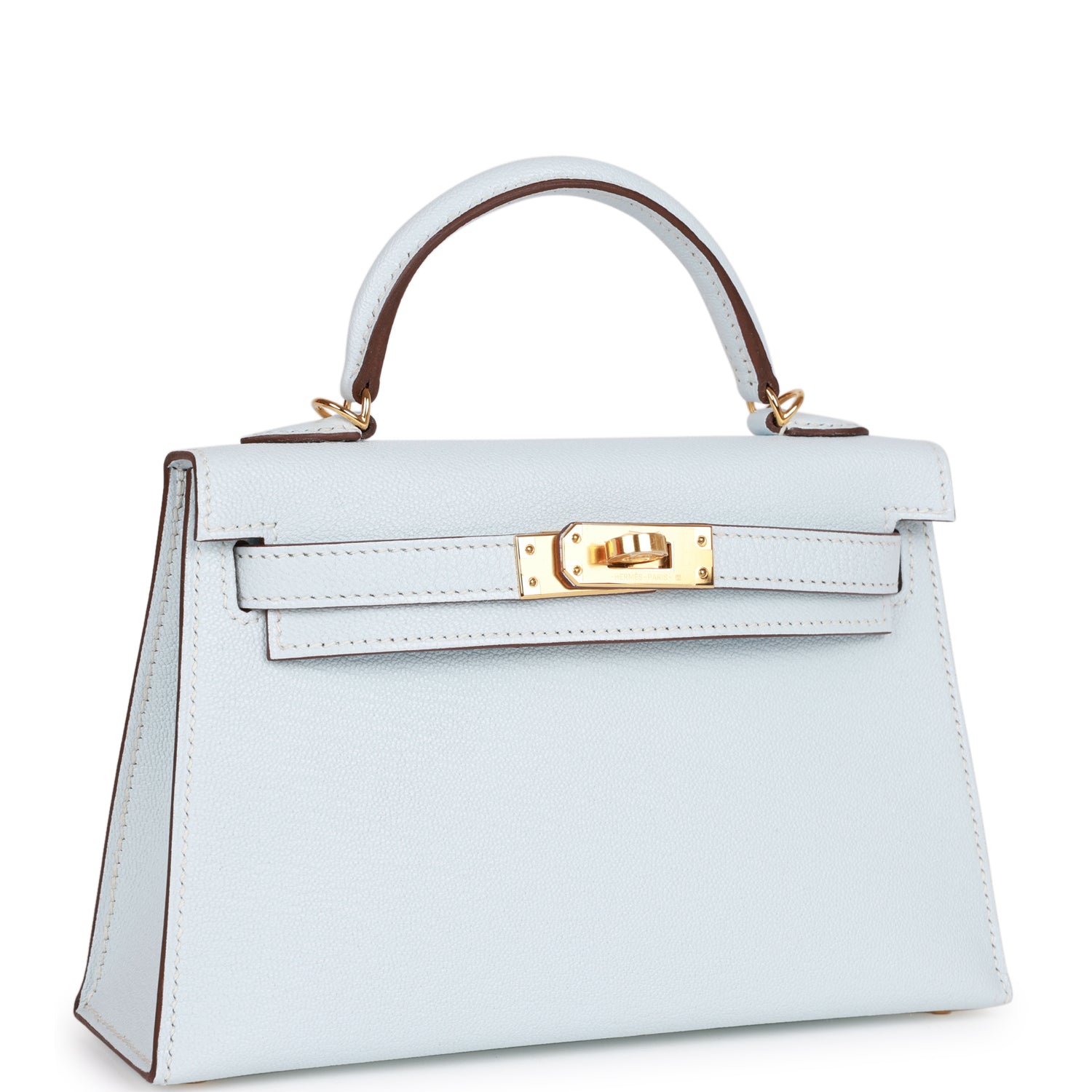 Hermes Kelly Sellier Bleu Brume Chevre Hardware Handbag Gold Travel Bag