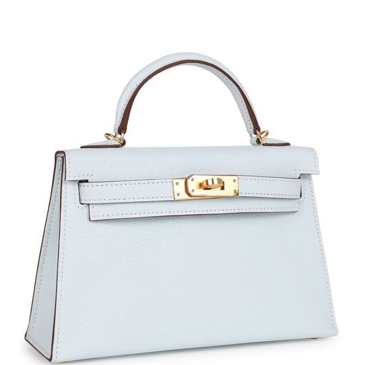Hermes Kelly Sellier Bleu Brume Chevre Hardware Handbag Gold Travel Bag