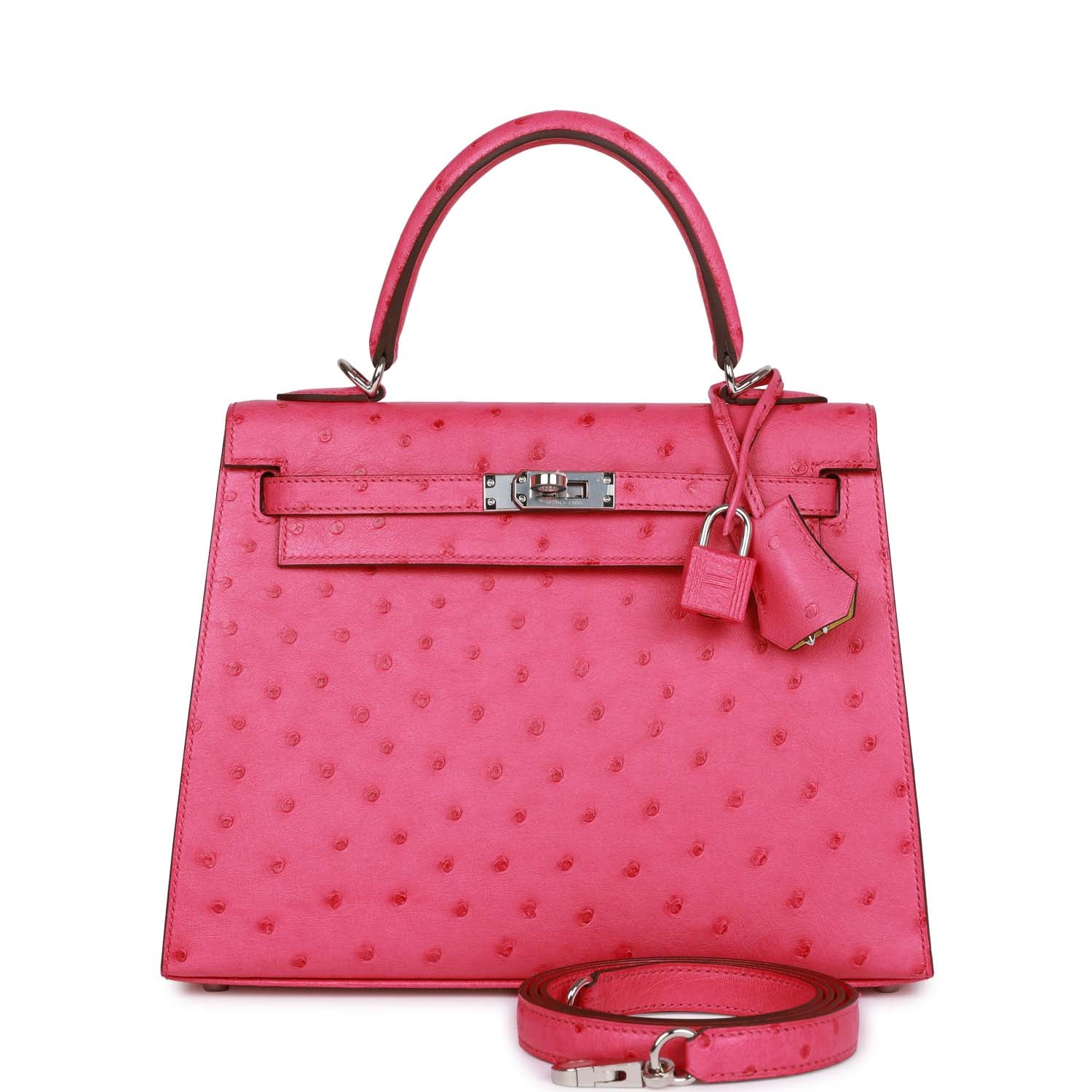 Hermes Kelly Sellier Rose Tyrien Verso Ostrich Palladium Travel Bag