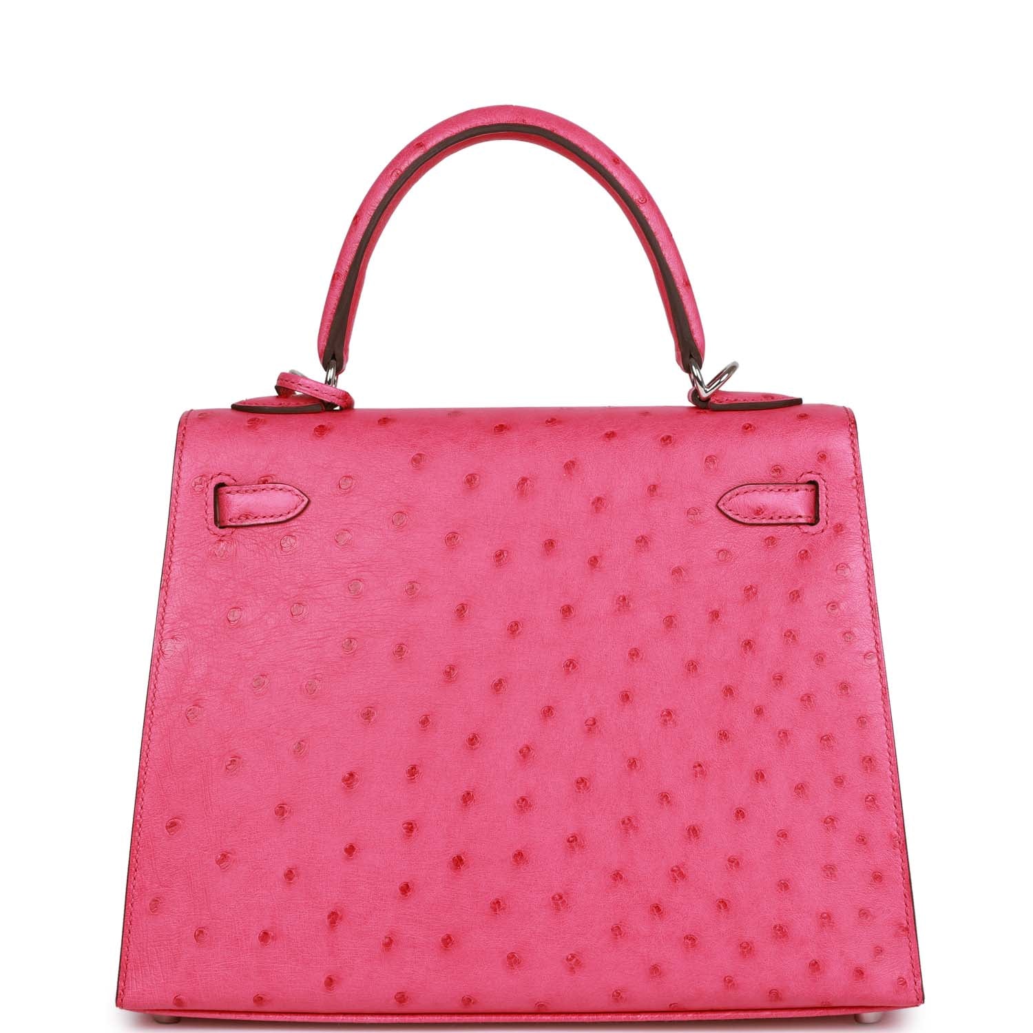 Hermes Kelly Sellier Rose Tyrien Verso Ostrich Palladium Travel Bag