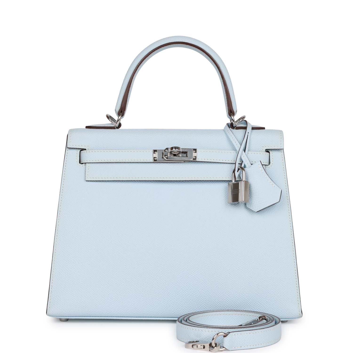 Hermes Kelly Sellier Bleu Brume Epsom Palladium Hardware Travel Bag Palladium Hardware