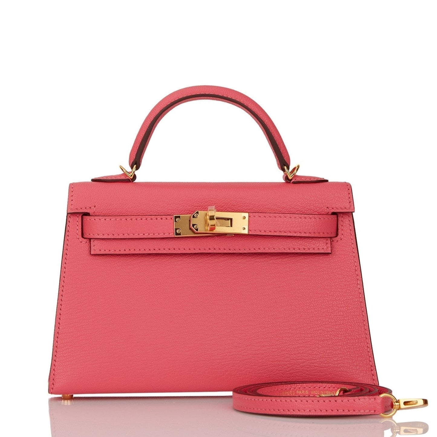 Hermes Kelly Sellier Rose Lipstick Chevre Hardware Handbag Gold Travel Bag