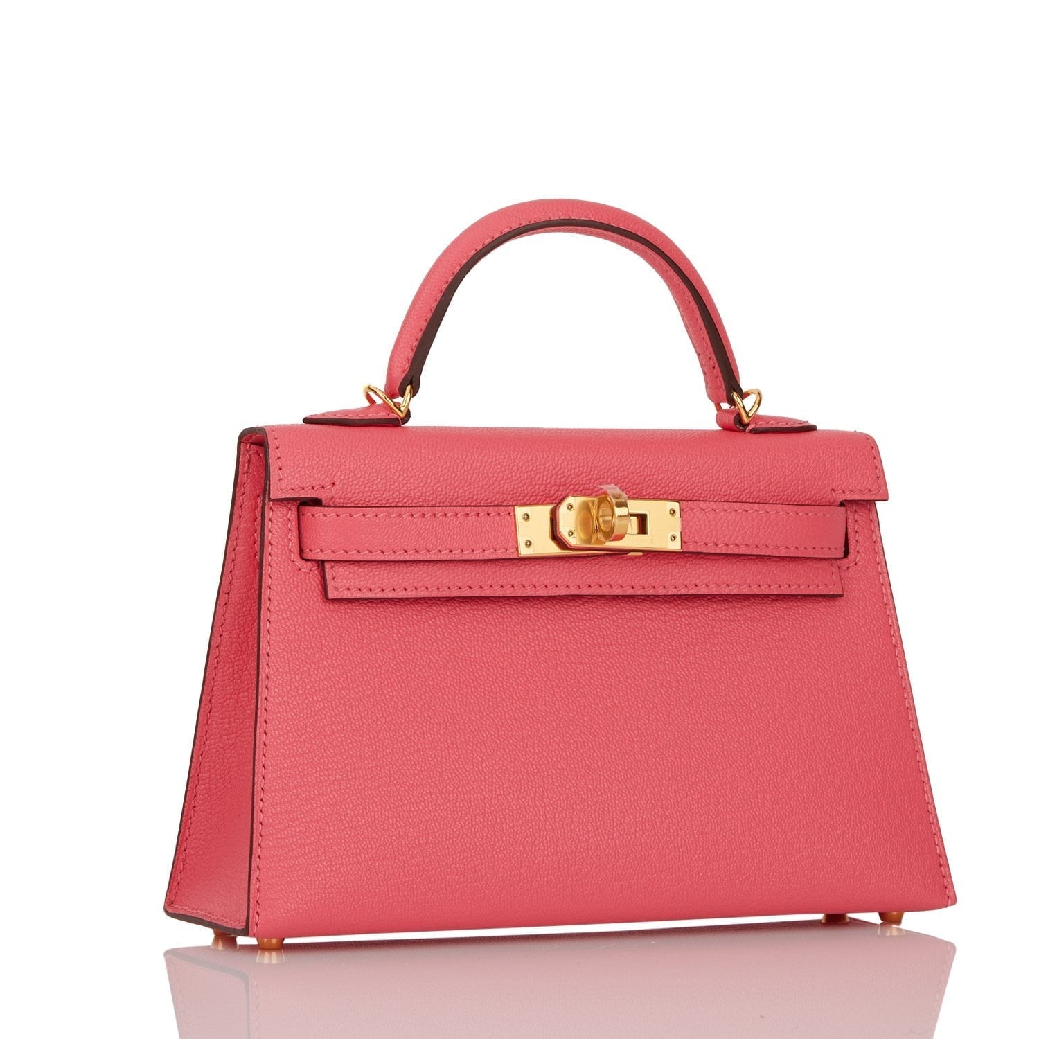 Hermes Kelly Sellier Rose Lipstick Chevre Hardware Handbag Gold Travel Bag