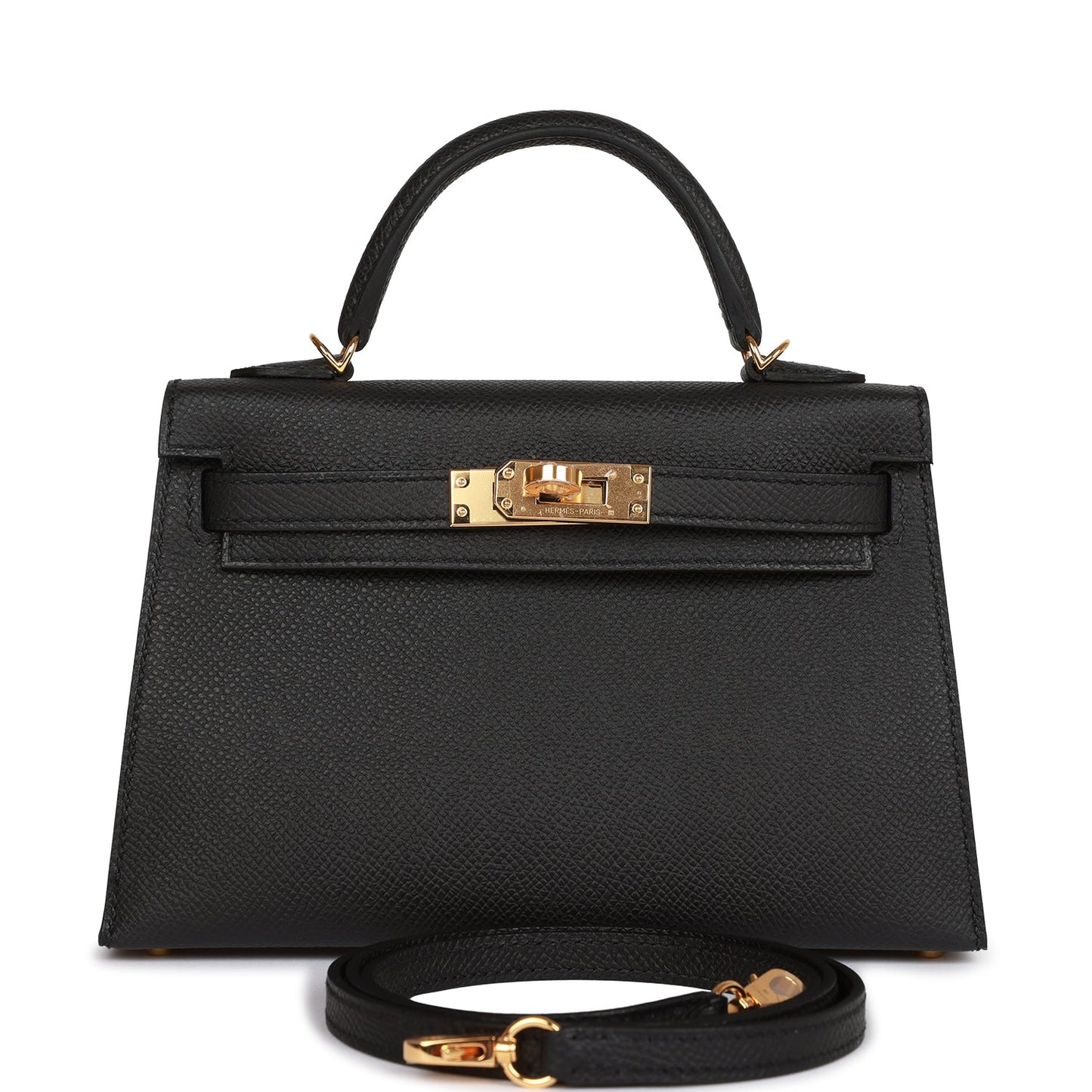 Hermes Kelly Sellier Epsom Hardware Deposit Handbag Black Gold Travel Bag