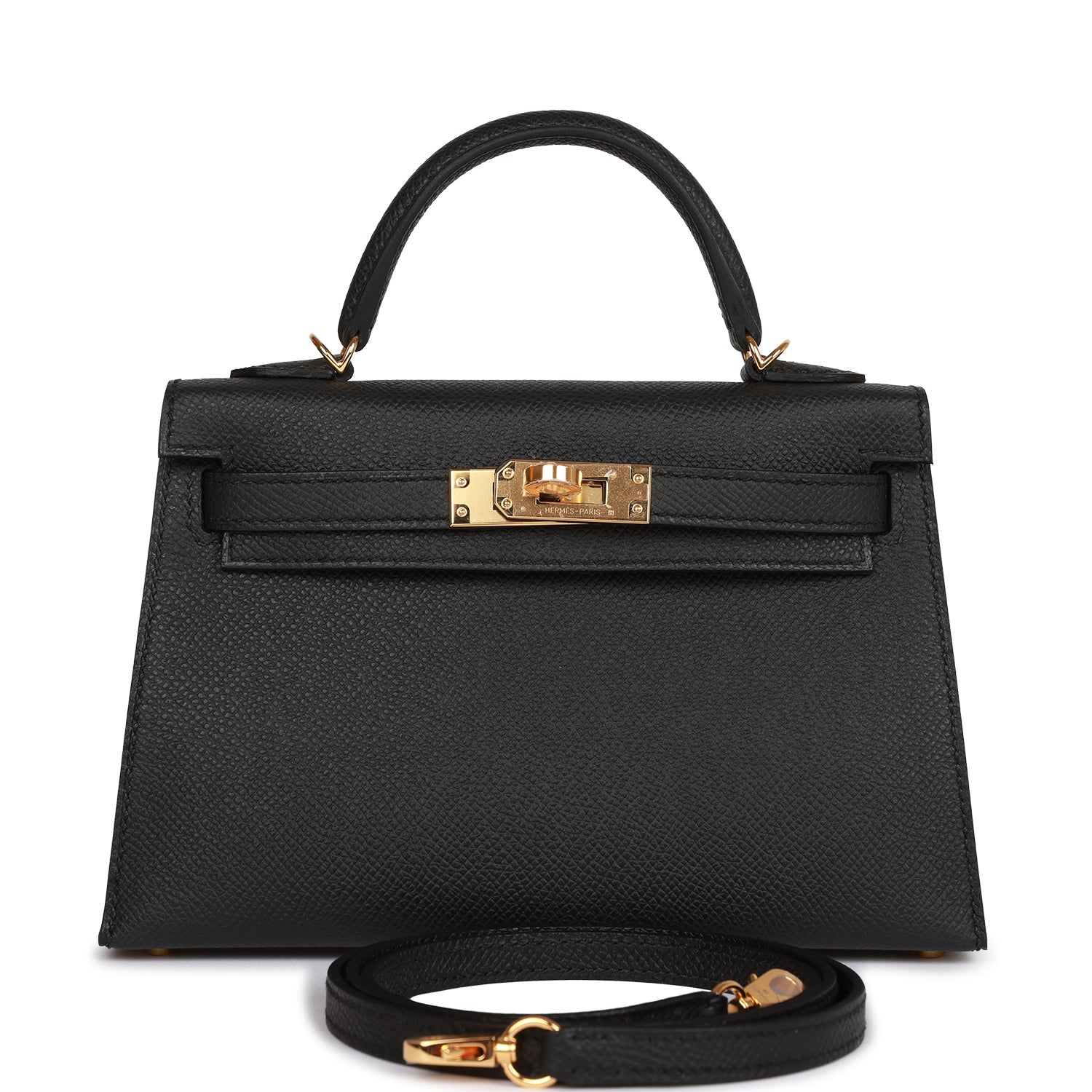 Hermes Kelly Sellier Epsom Hardware Handbag Black Gold Travel Bag 26