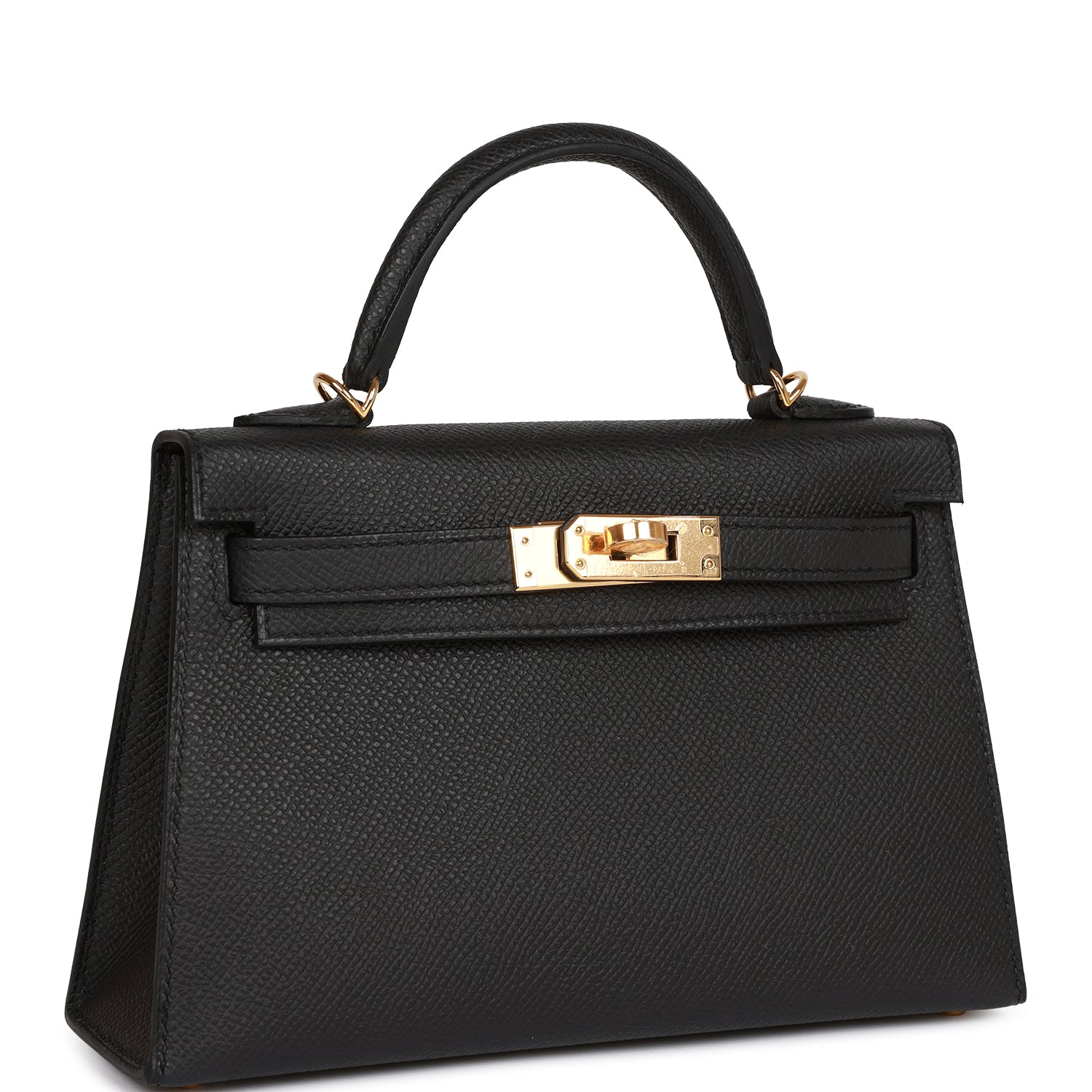 Hermes Kelly Sellier Epsom Hardware Handbag Black Gold Travel Bag 26