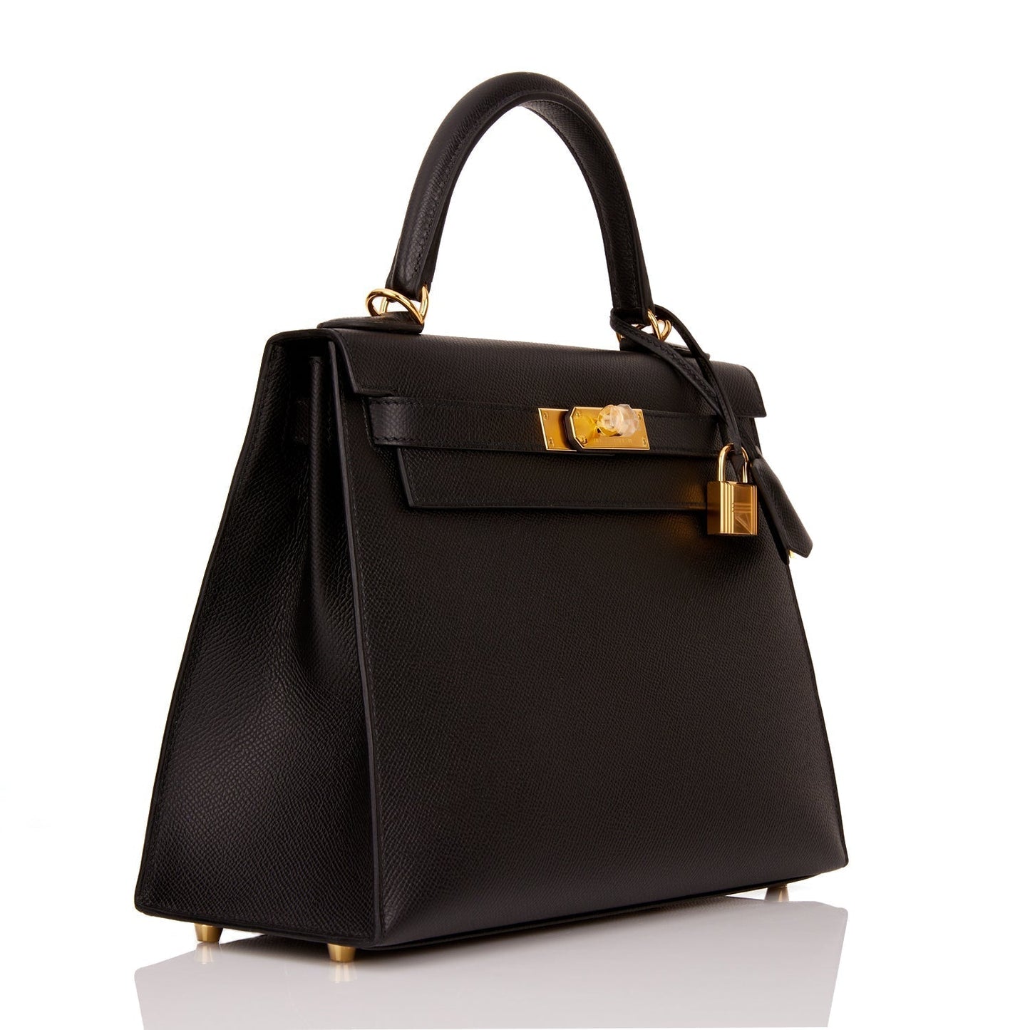 Hermes Kelly Sellier Epsom Hardware Handbag Black Gold Travel Bag For Gk