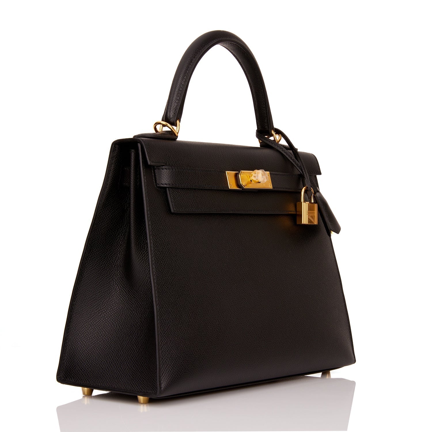 Hermes Kelly Sellier Epsom Hardware Handbag Black Gold Travel Bag For Gk