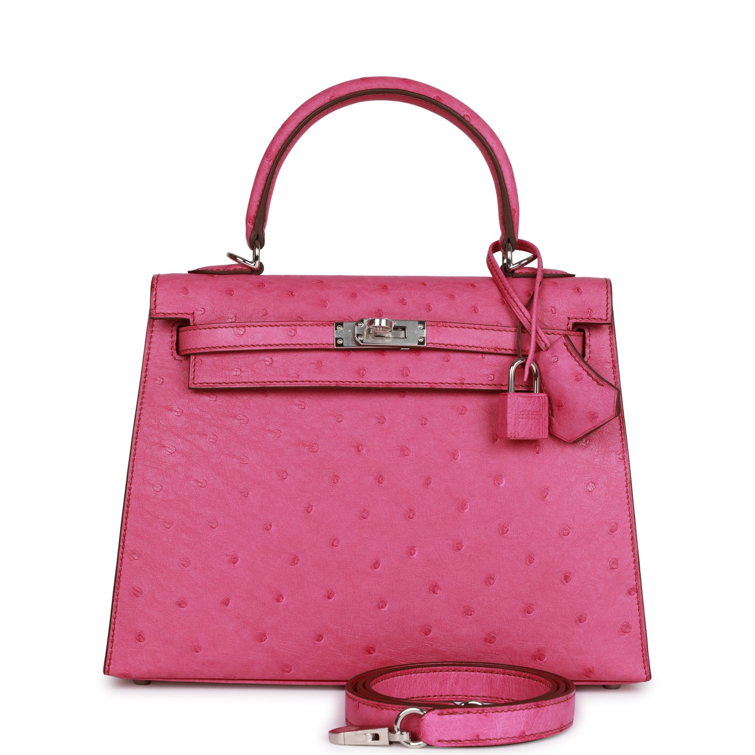 Hermes Kelly Sellier Fuchsia Ostrich Palladium Hardware Handbag Travel Bag