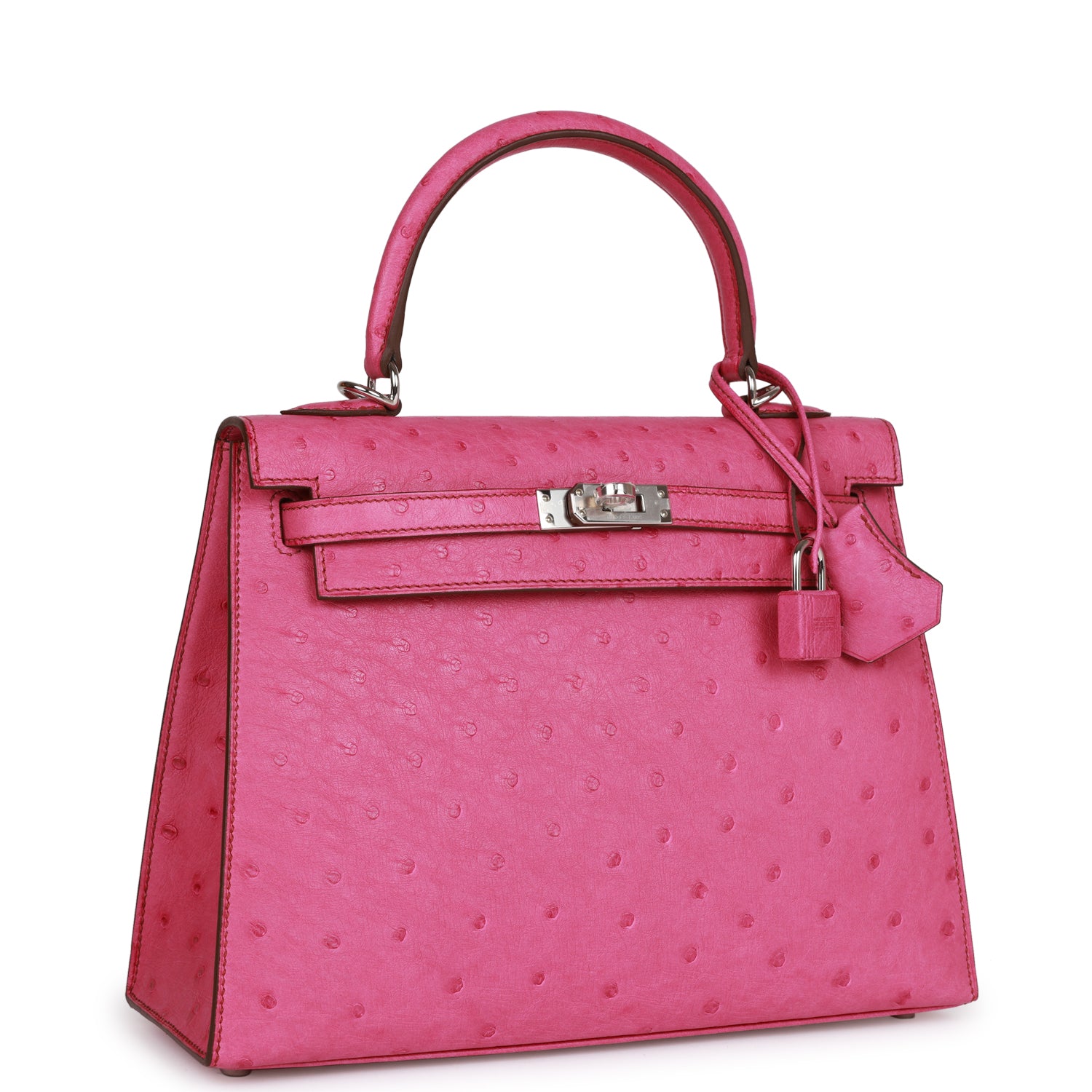 Hermes Kelly Sellier Fuchsia Ostrich Palladium Hardware Handbag Travel Bag