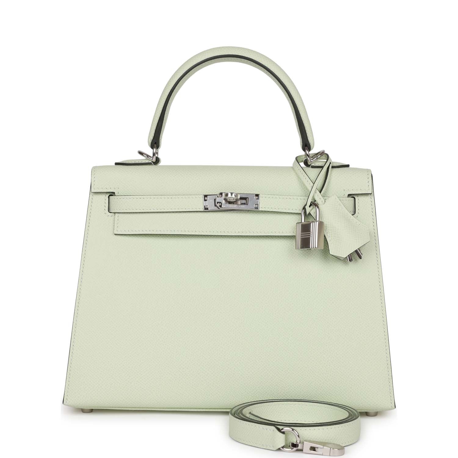 Hermes Kelly Sellier Vert Fizz Epsom Palladium Hardware Handbag Travel Bag