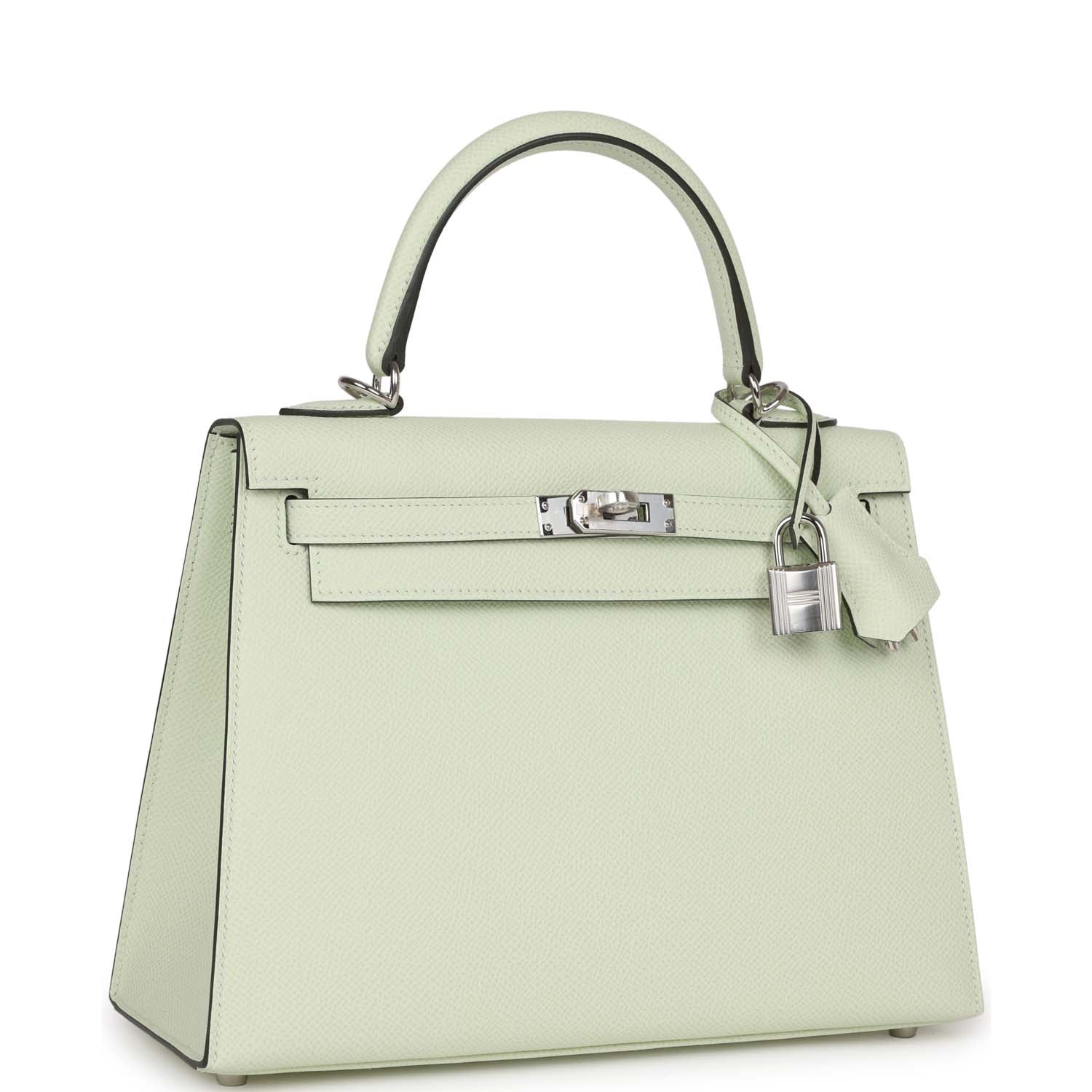 Hermes Kelly Sellier Vert Fizz Epsom Palladium Hardware Handbag Travel Bag