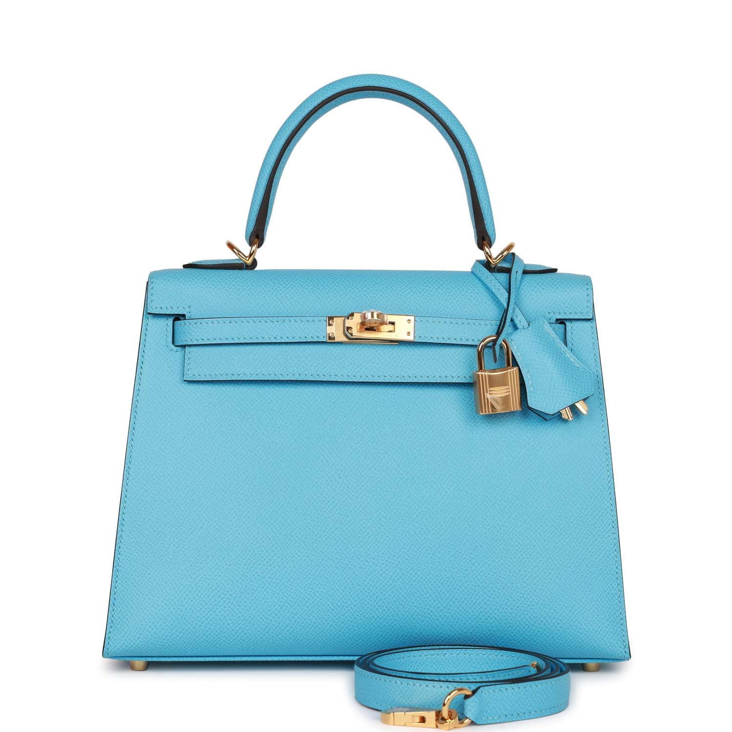 Hermes Kelly Sellier Celeste Epsom Hardware Handbag Gold Travel Bag
