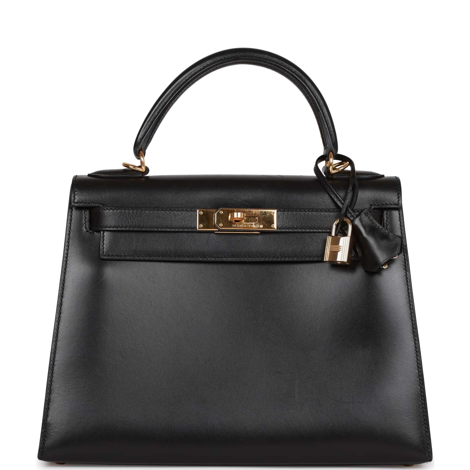 Hermes Kelly Sellier Box Hardware Handbag Black Gold Travel Bag 3