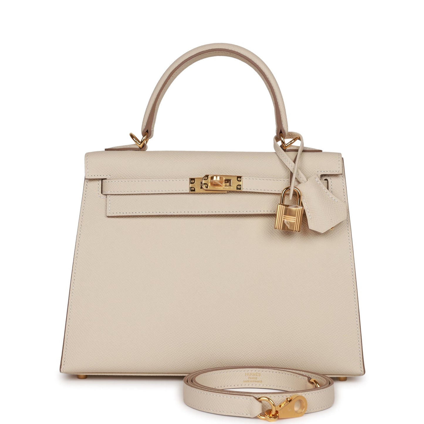 Hermes Kelly Sellier Craie Epsom Hardware Handbag Gold Travel Bag
