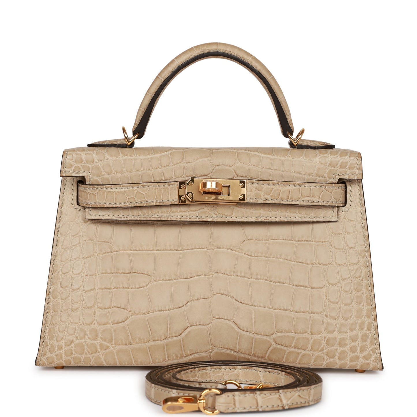 Hermes Kelly Trench Matte Alligator Mississippiensis Hardware Handbag Gold Travel Bag