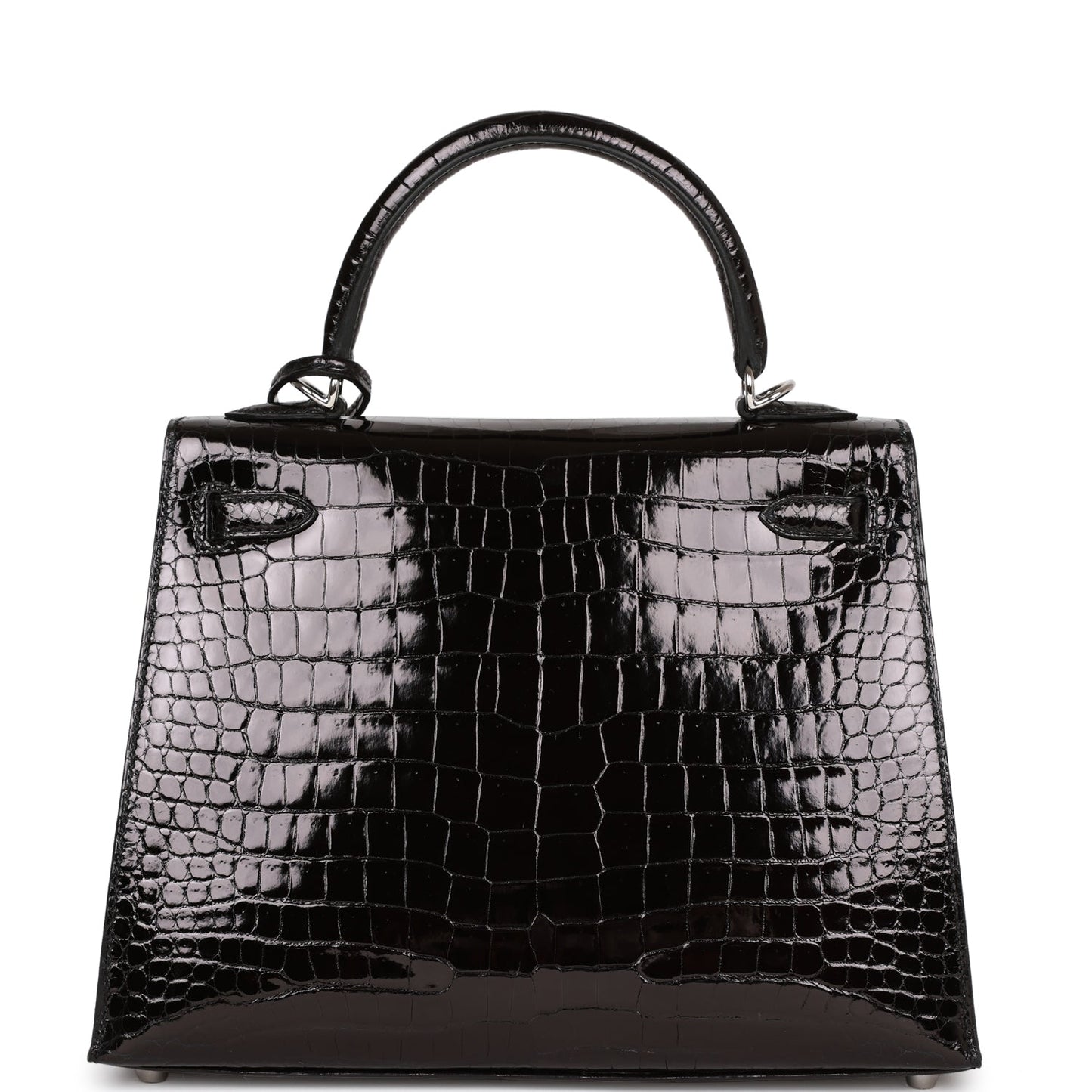 Hermes Kelly Sellier Shiny Porosus Crocodile Palladium Hardware Black Travel Bag