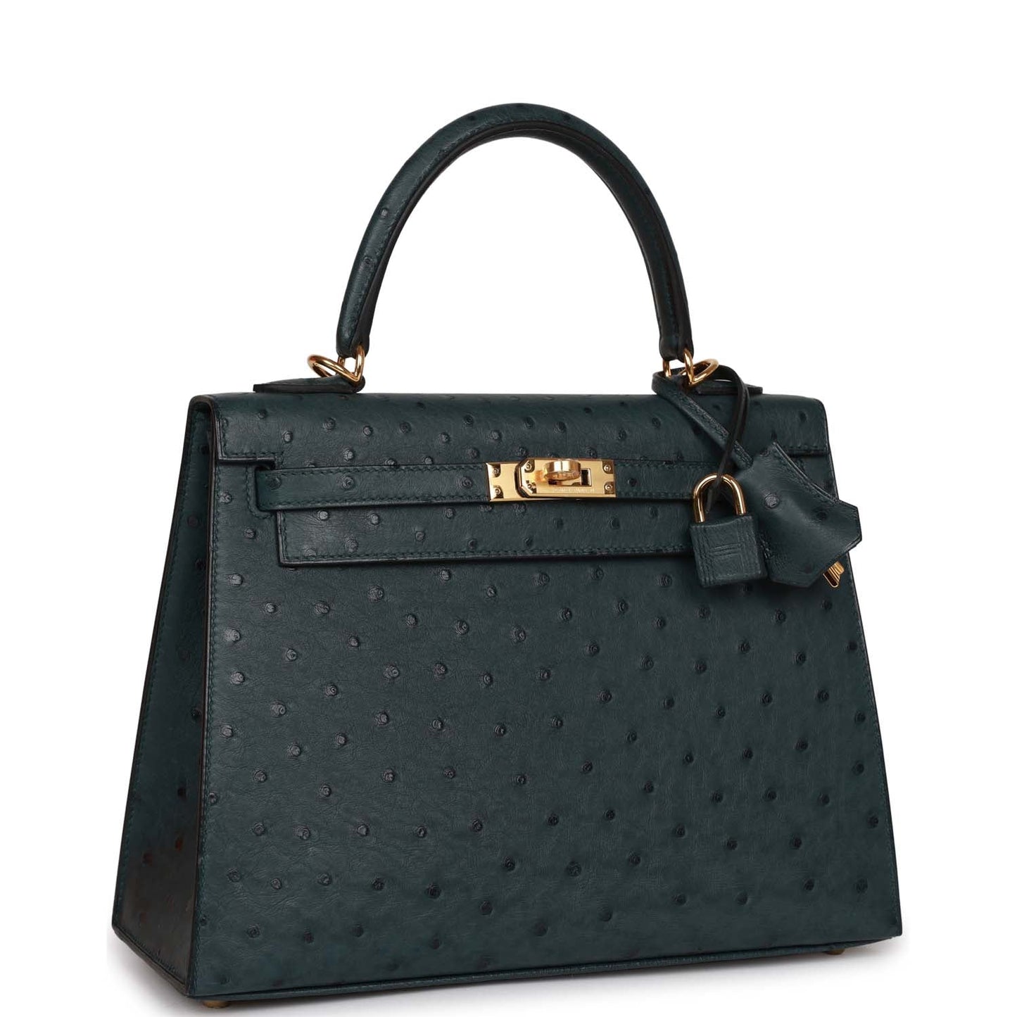 Hermes Kelly Sellier Vert Cypress Ostrich Hardware Handbag Gold Travel Bag