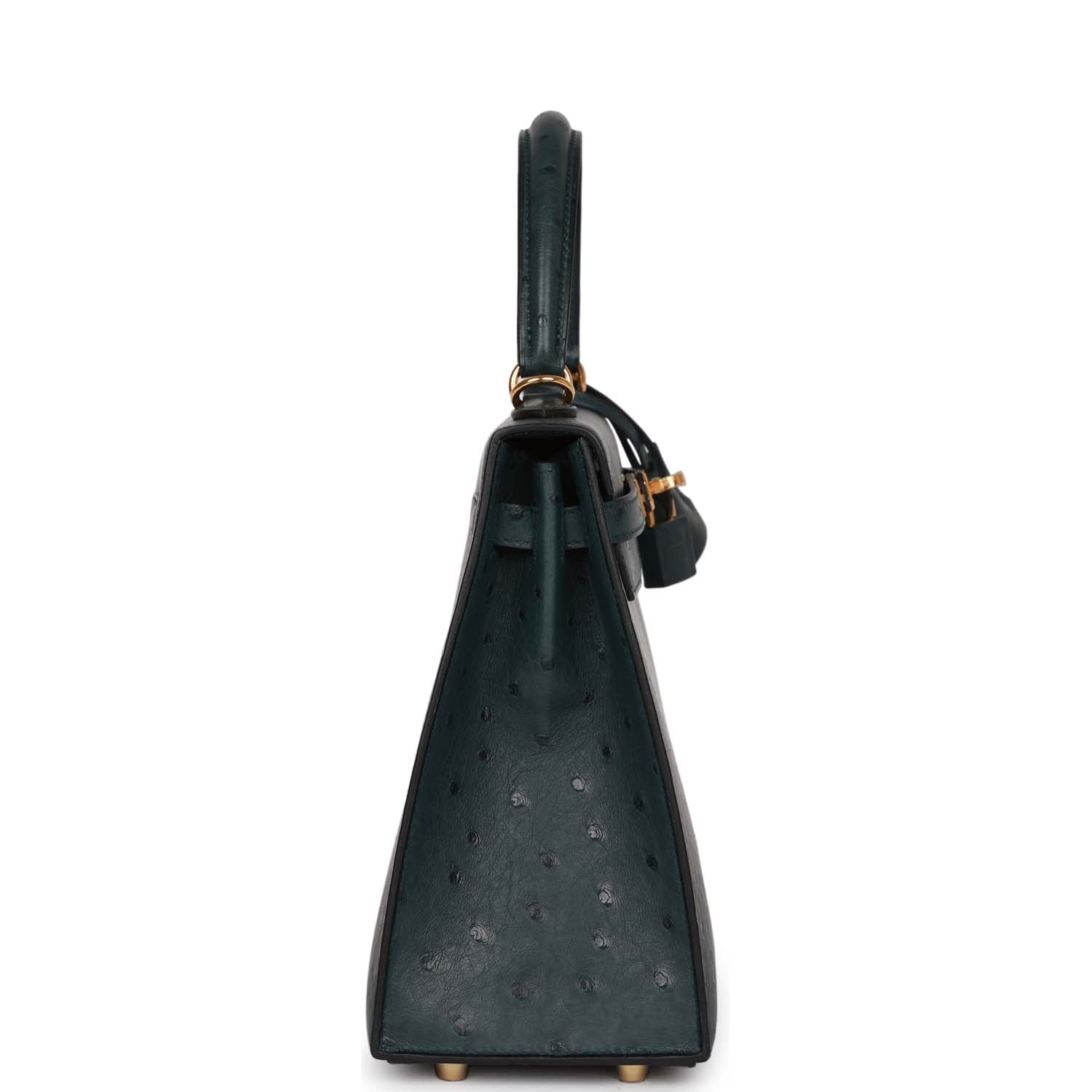 Hermes Kelly Sellier Vert Cypress Ostrich Hardware Handbag Gold Travel Bag