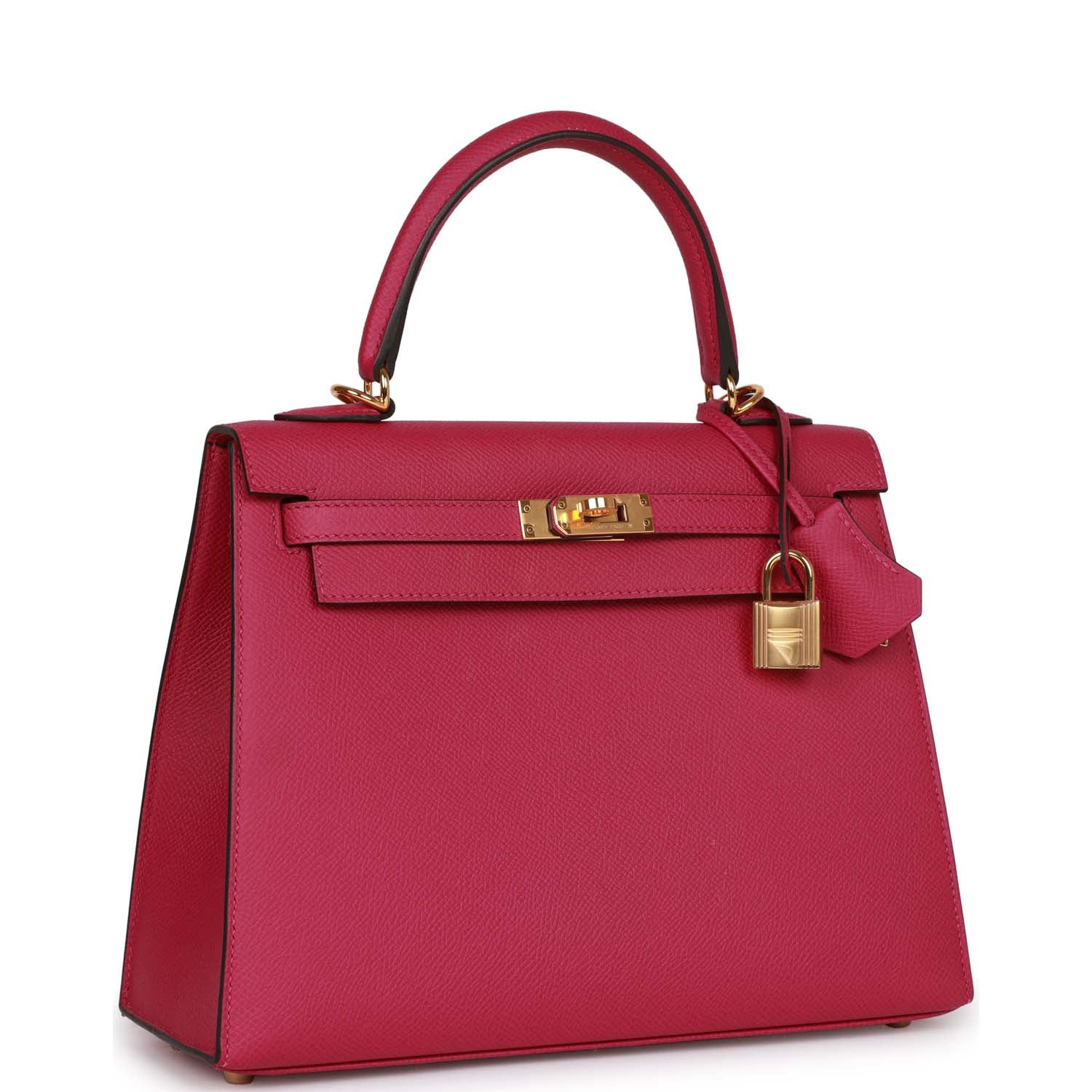 Hermes Kelly Sellier Rose Pourpre Epsom Hardware Handbag Gold Travel Bag