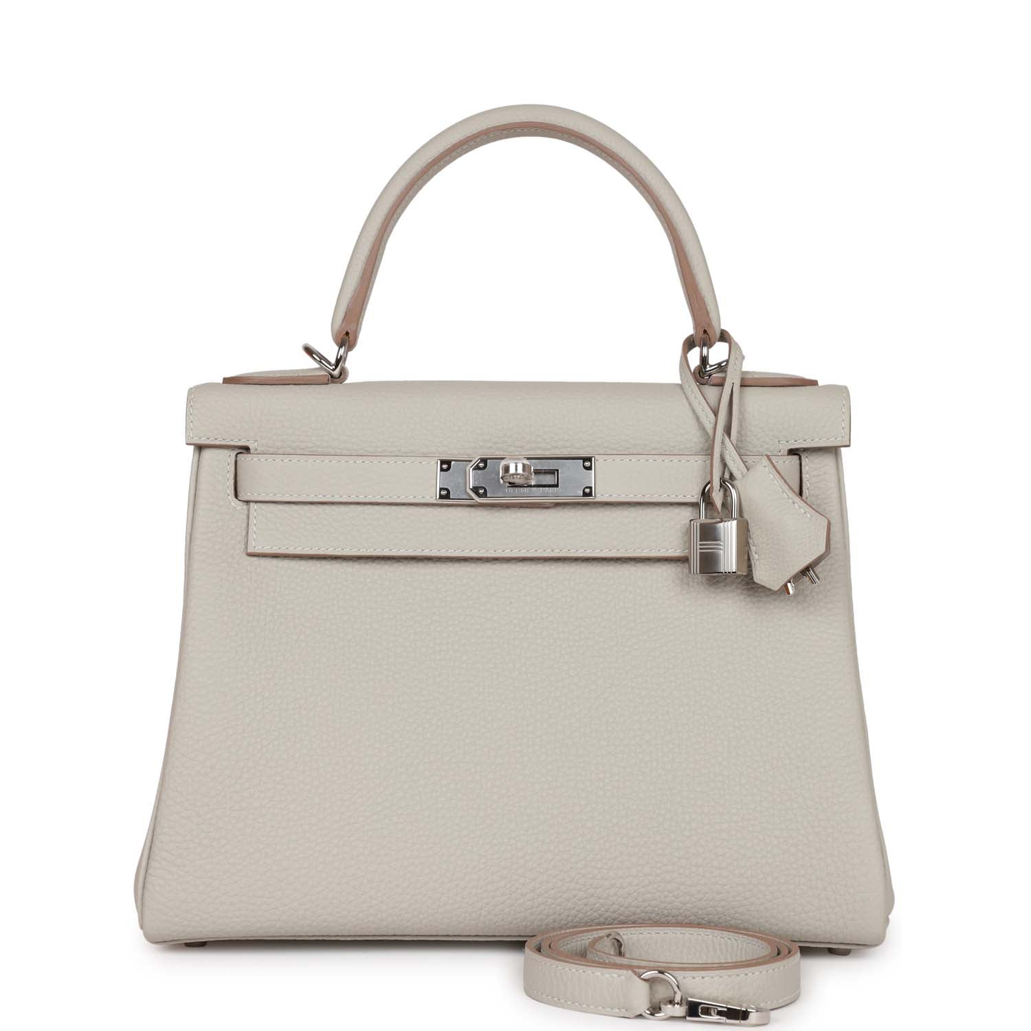 Hermes Kelly Retourne Gris Perle Togo Palladium Hardware Shoulder Shoulder Bag