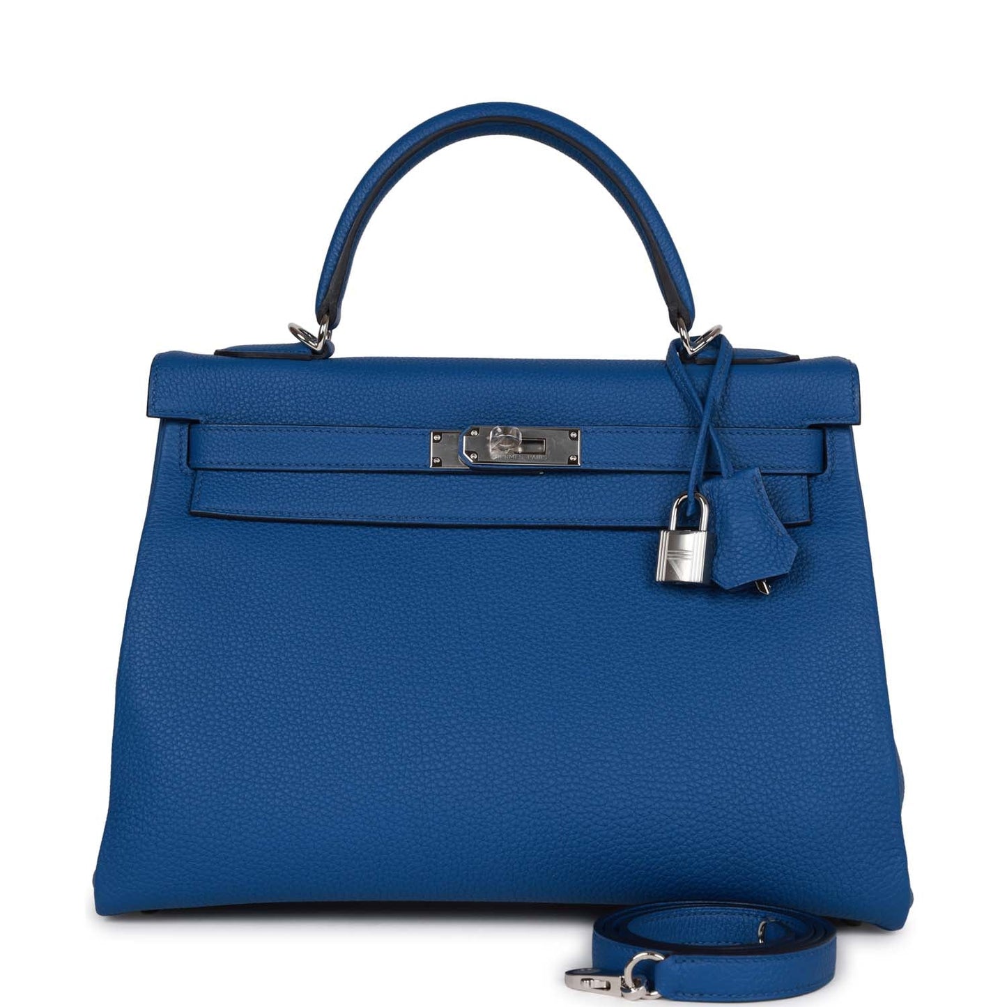 Hermes Kelly Retourne Bleu France Togo Palladium Hardware Handbag Travel Bag