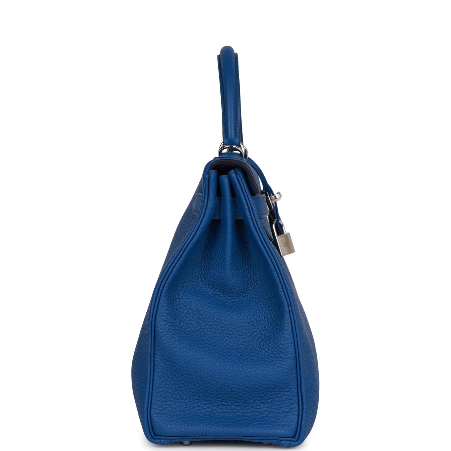 Hermes Kelly Retourne Bleu France Togo Palladium Hardware Handbag Travel Bag