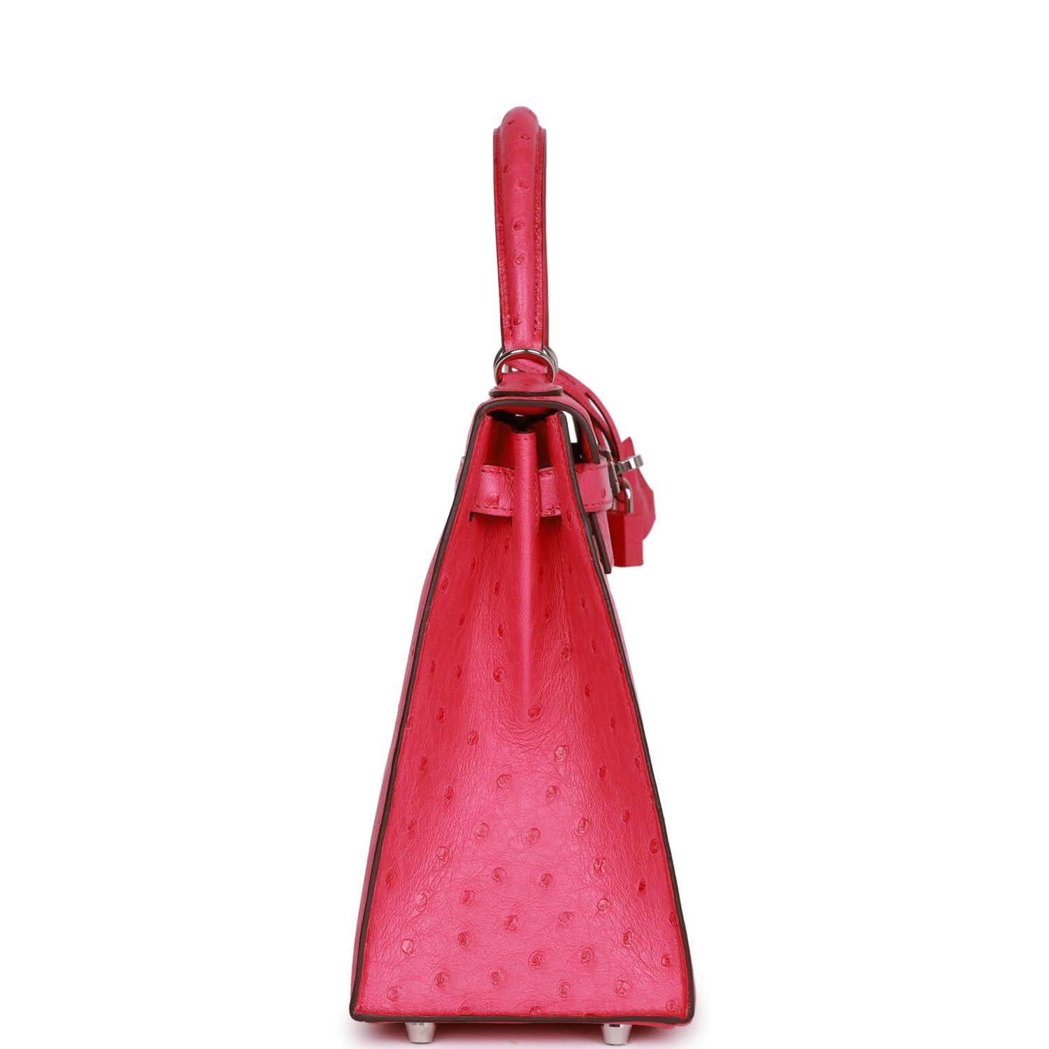 Hermes Kelly Sellier Rose Tyrien Ostrich Palladium Hardware Travel Bag