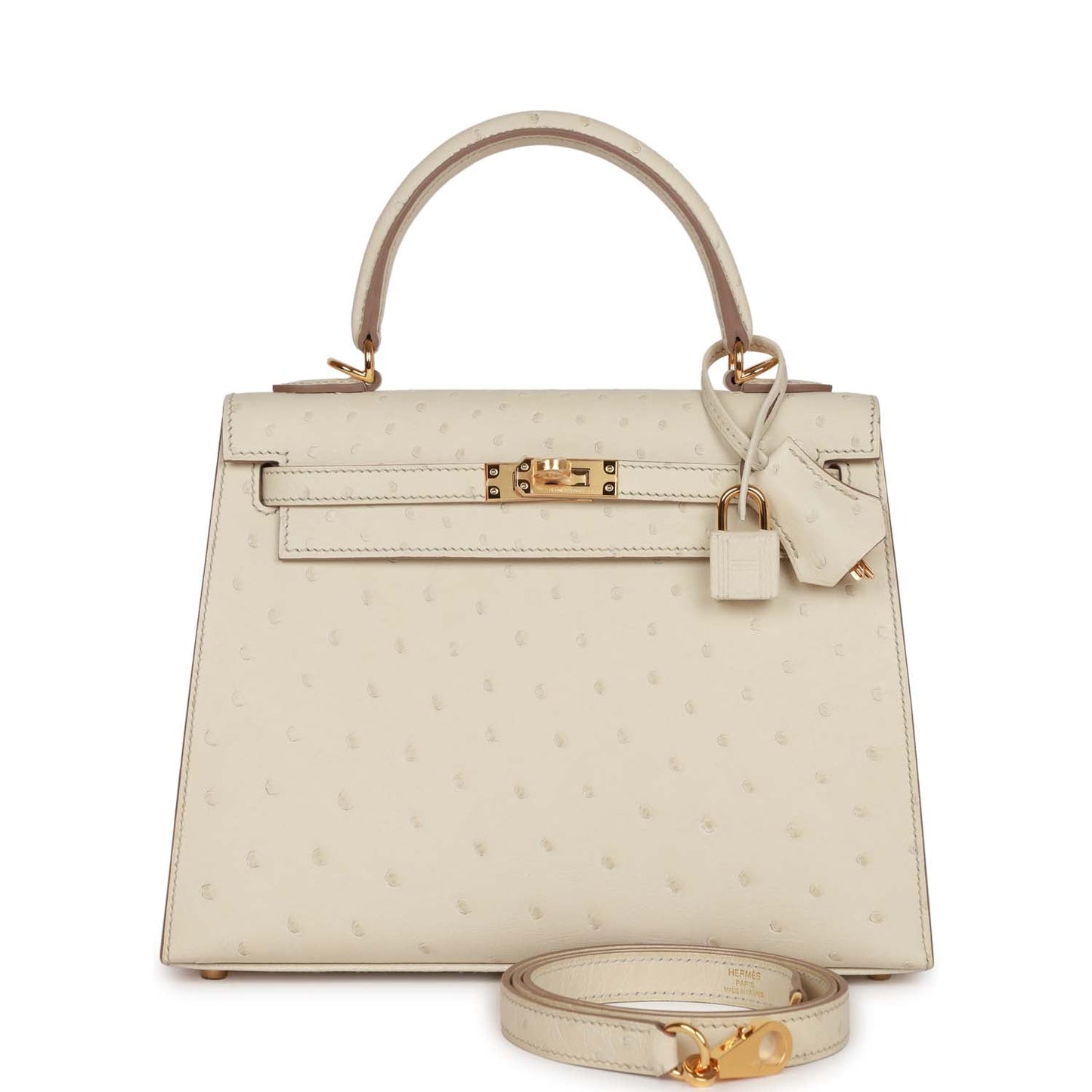 Hermes Kelly Sellier Beton Ostrich Hardware Handbag Gold Travel Bag