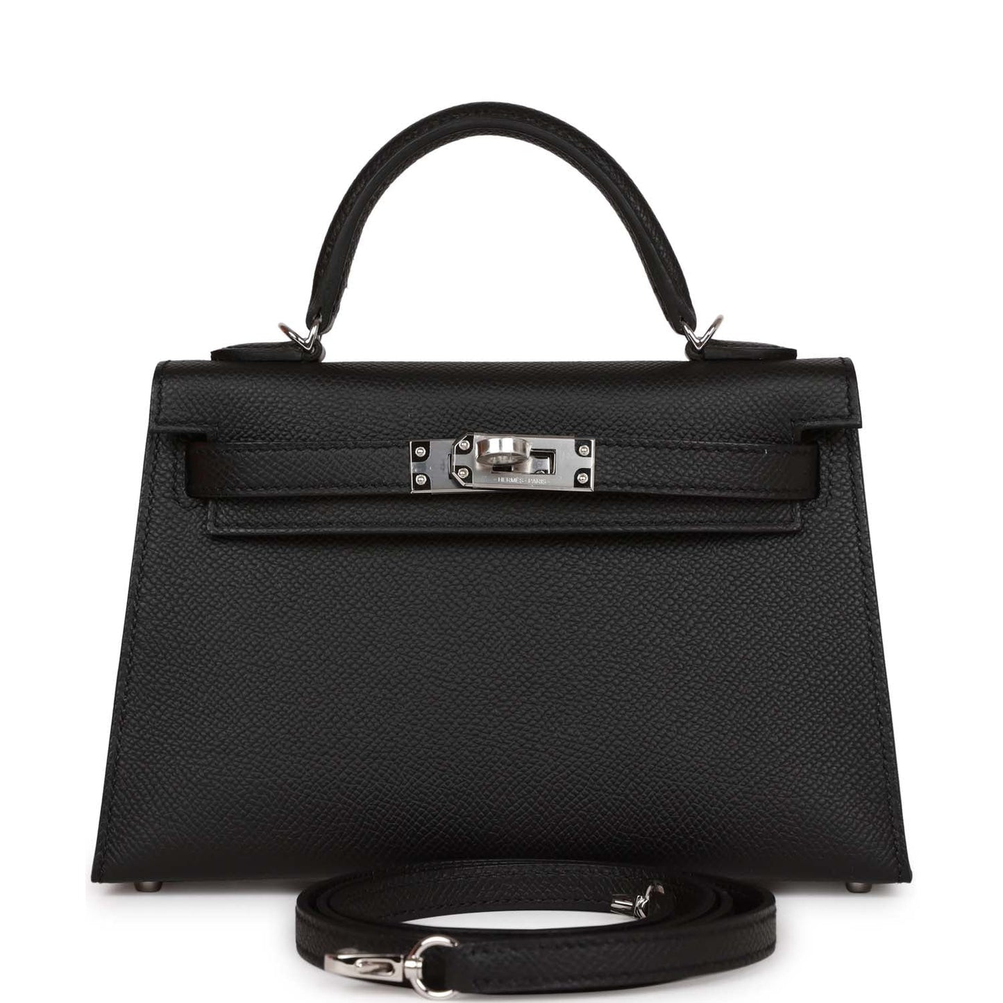 Hermes Kelly Sellier Epsom Palladium Hardware Handbag Black Travel Bag Palladium Hardware 4