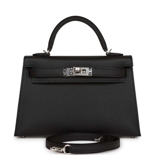 Hermes Kelly Sellier Epsom Palladium Hardware Handbag Black Travel Bag Palladium Hardware 4