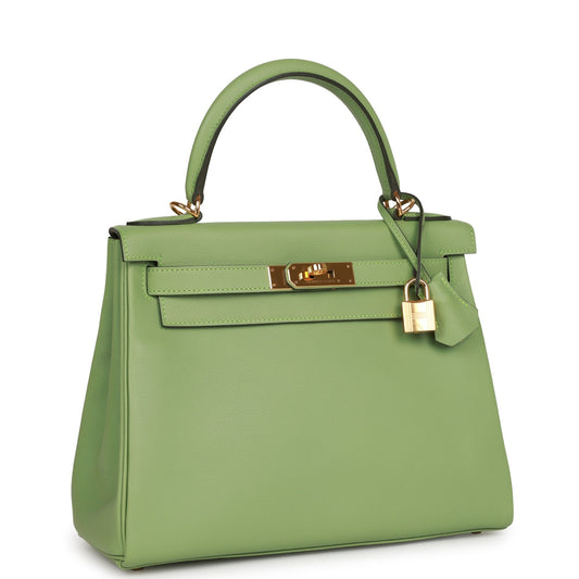 Hermes Kelly Retourne Vert Criquet Evercolor Hardware Handbag Gold Travel Bag