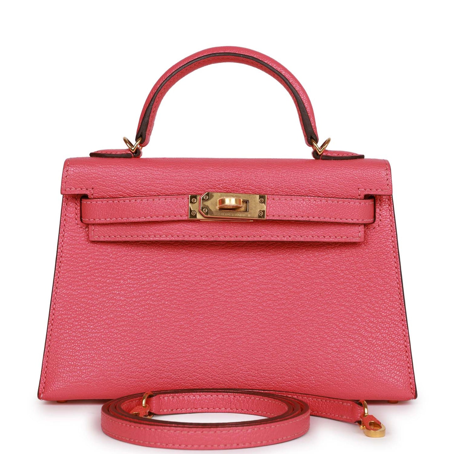 Hermes Kelly Sellier Rose Lipstick Chèvre Hardware Handbag Gold Travel Bag