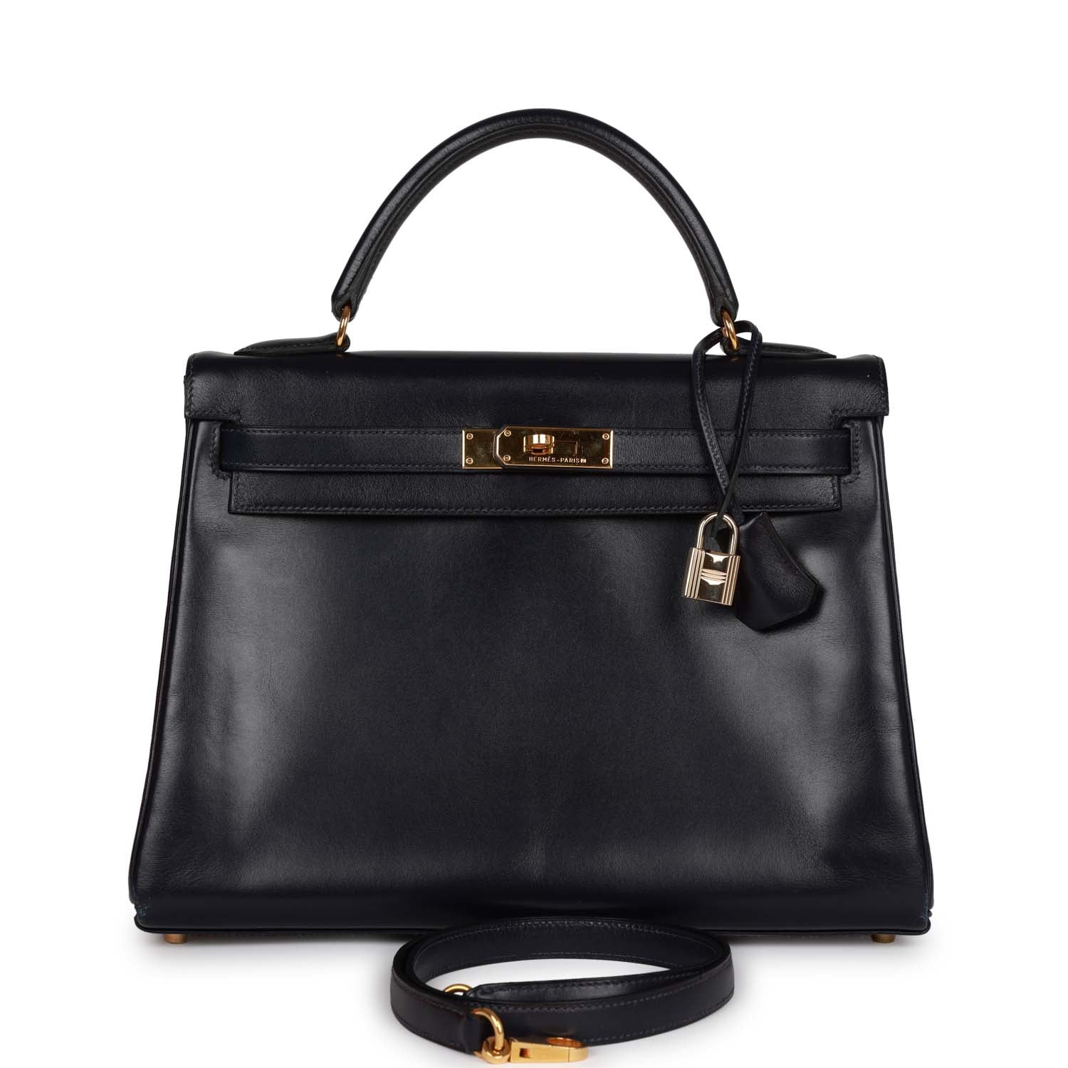 Hermes Kelly Retourne Navy Box Hardware Handbag Gold Travel Bag