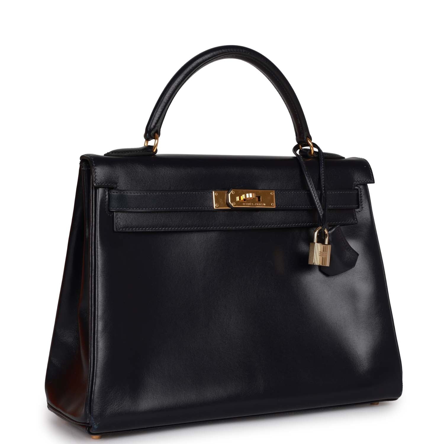 Hermes Kelly Retourne Navy Box Hardware Handbag Gold Travel Bag