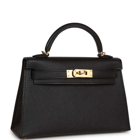 Hermes Kelly Sellier Epsom Hardware Handbag Black Gold Travel Bag Gold Hardware 11