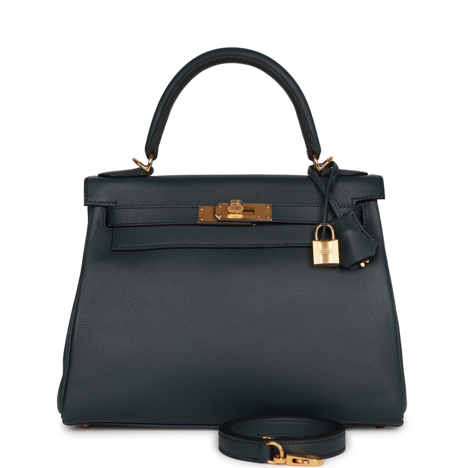Hermes Kelly Retourne Vert Rousseau Evercolor Hardware Handbag Gold Travel Bag