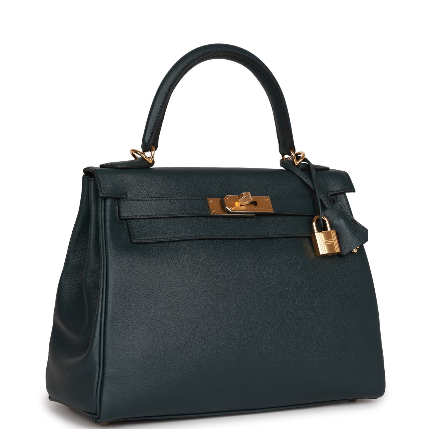 Hermes Kelly Retourne Vert Rousseau Evercolor Hardware Handbag Gold Travel Bag