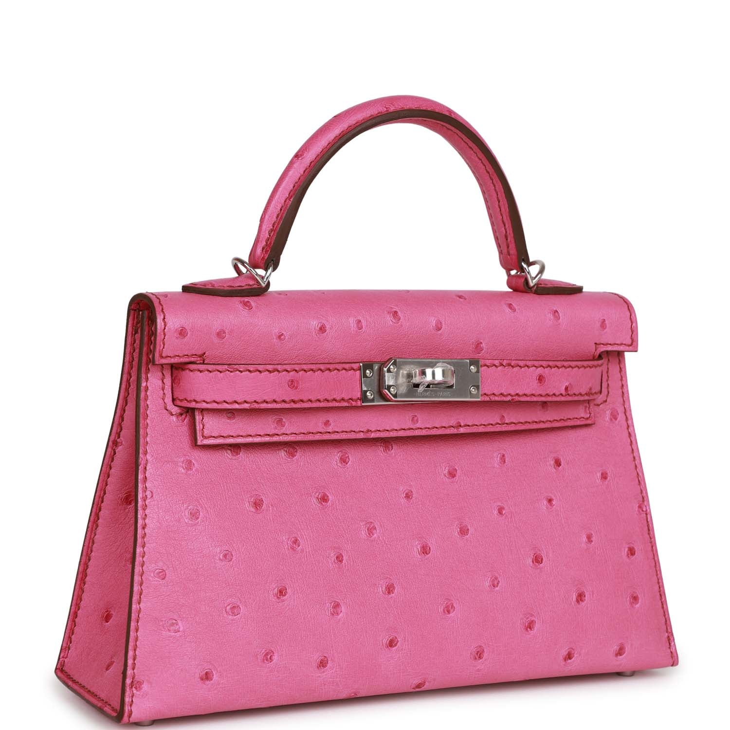 Hermes Kelly Sellier Fuchsia Ostrich Palladium Hardware Handbag Travel Bag