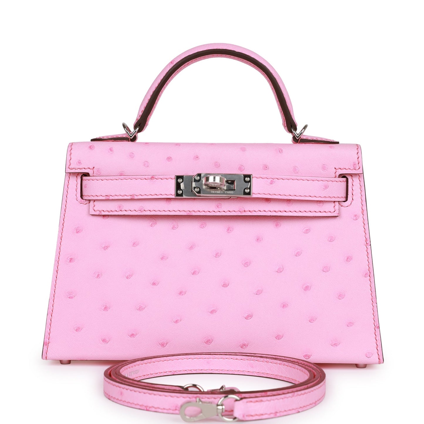 Hermes Kelly Sellier Bubblegum Ostrich Palladium Hardware Handbag Travel Bag