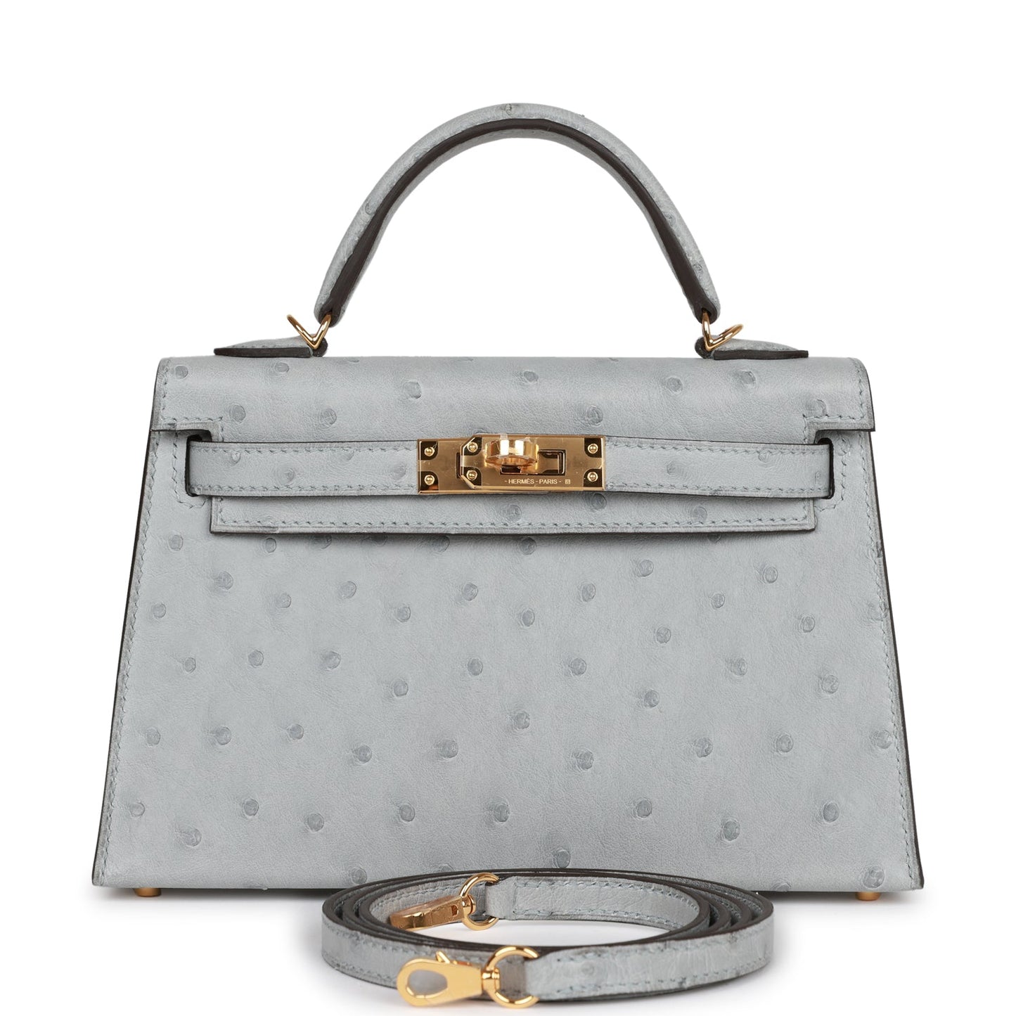 Hermes Kelly Sellier Bleu Glacier Ostrich Hardware Handbag Gold Travel Bag