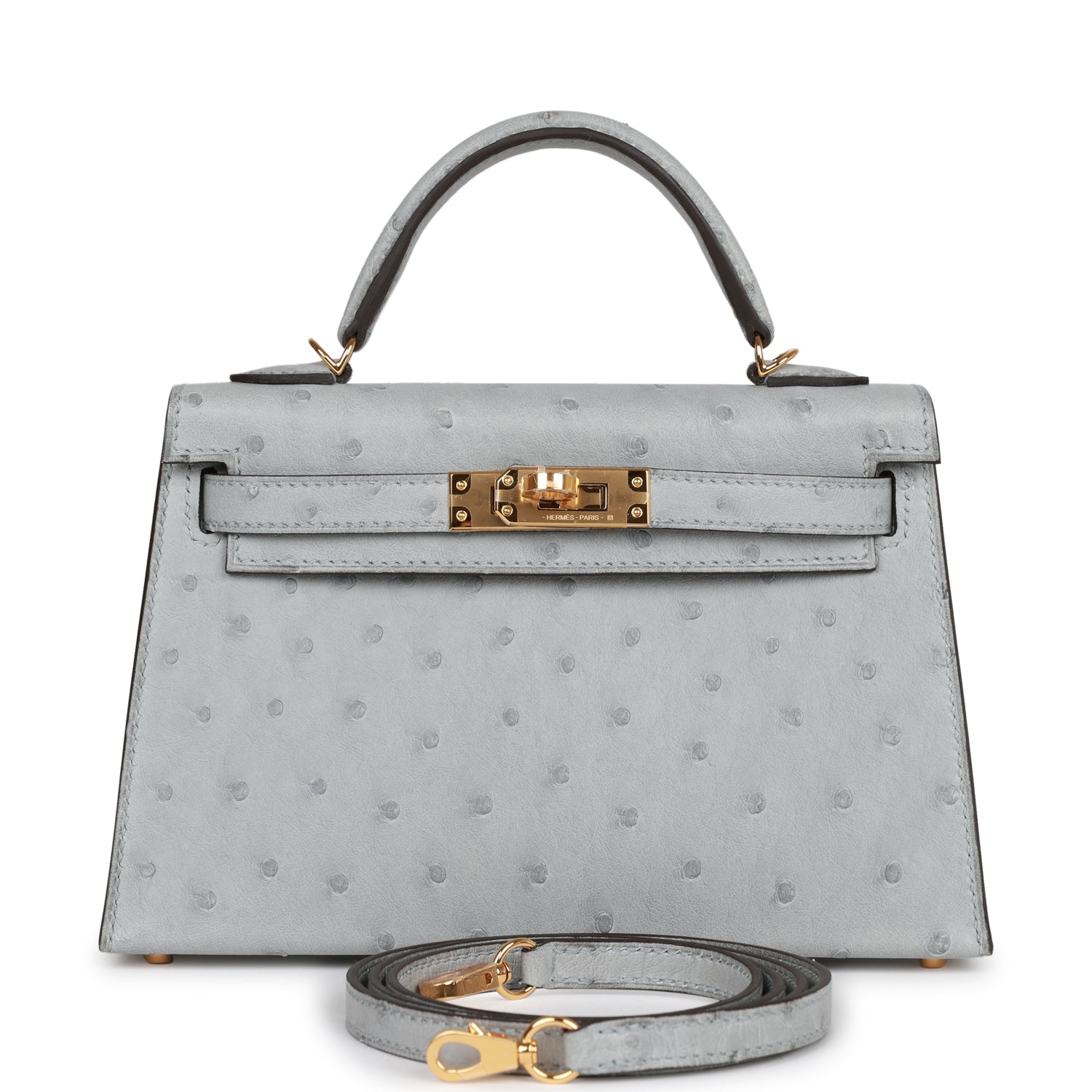 Hermes Kelly Sellier Bleu Glacier Ostrich Hardware Handbag Gold Travel Bag